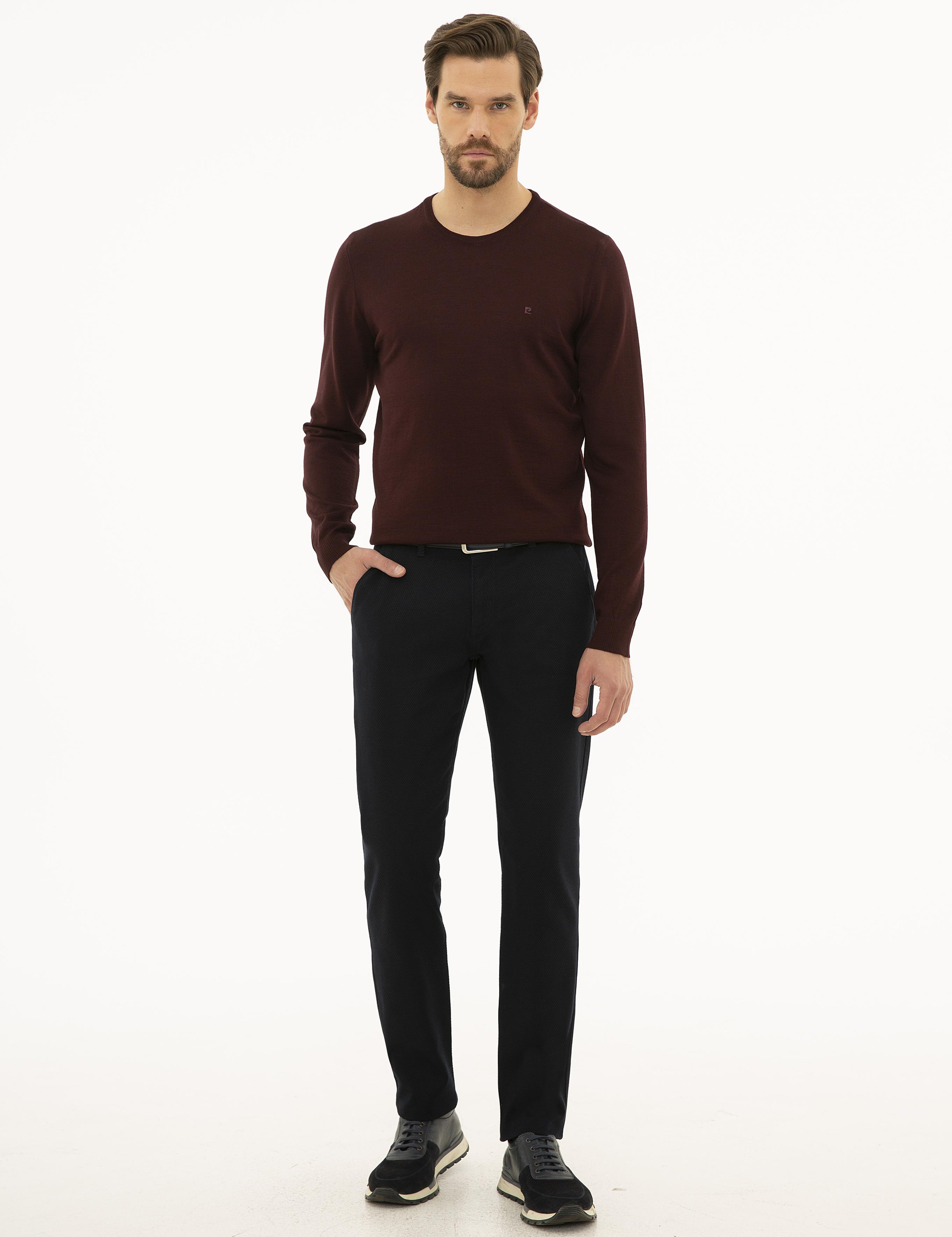 Bordo Slim Fit Bisiklet Yaka Basic Triko Kazak