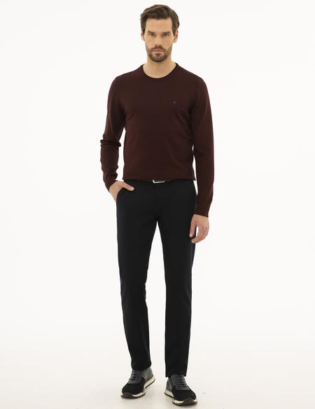 Bordo Slim Fit Bisiklet Yaka Basic Triko Kazak - 50227677027