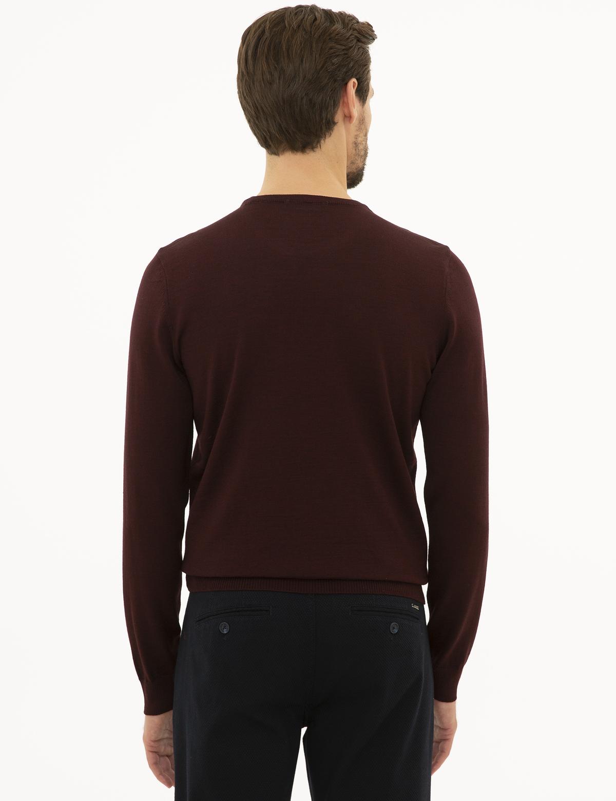 Bordo Slim Fit Bisiklet Yaka Basic Triko Kazak - 50227677027