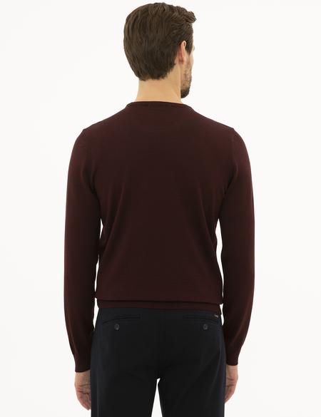 Bordo Slim Fit Bisiklet Yaka Basic Triko Kazak - 50227677027
