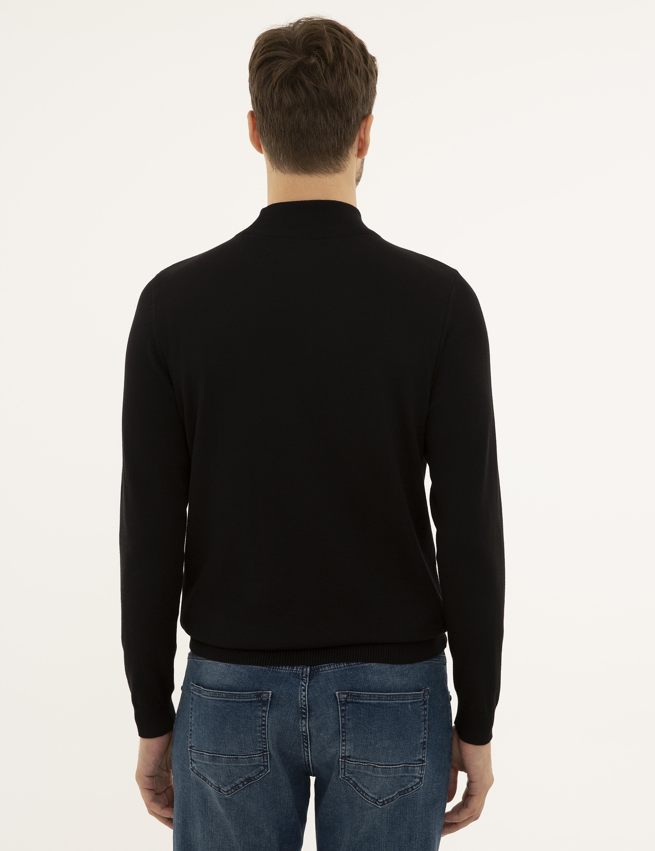 Siyah Slim Fit Yarım Balıkçı Yaka Basic Triko Kazak