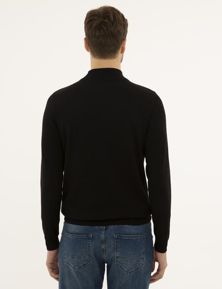 Siyah Slim Fit Yarım Balıkçı Yaka Basic Triko Kazak - 50230807011