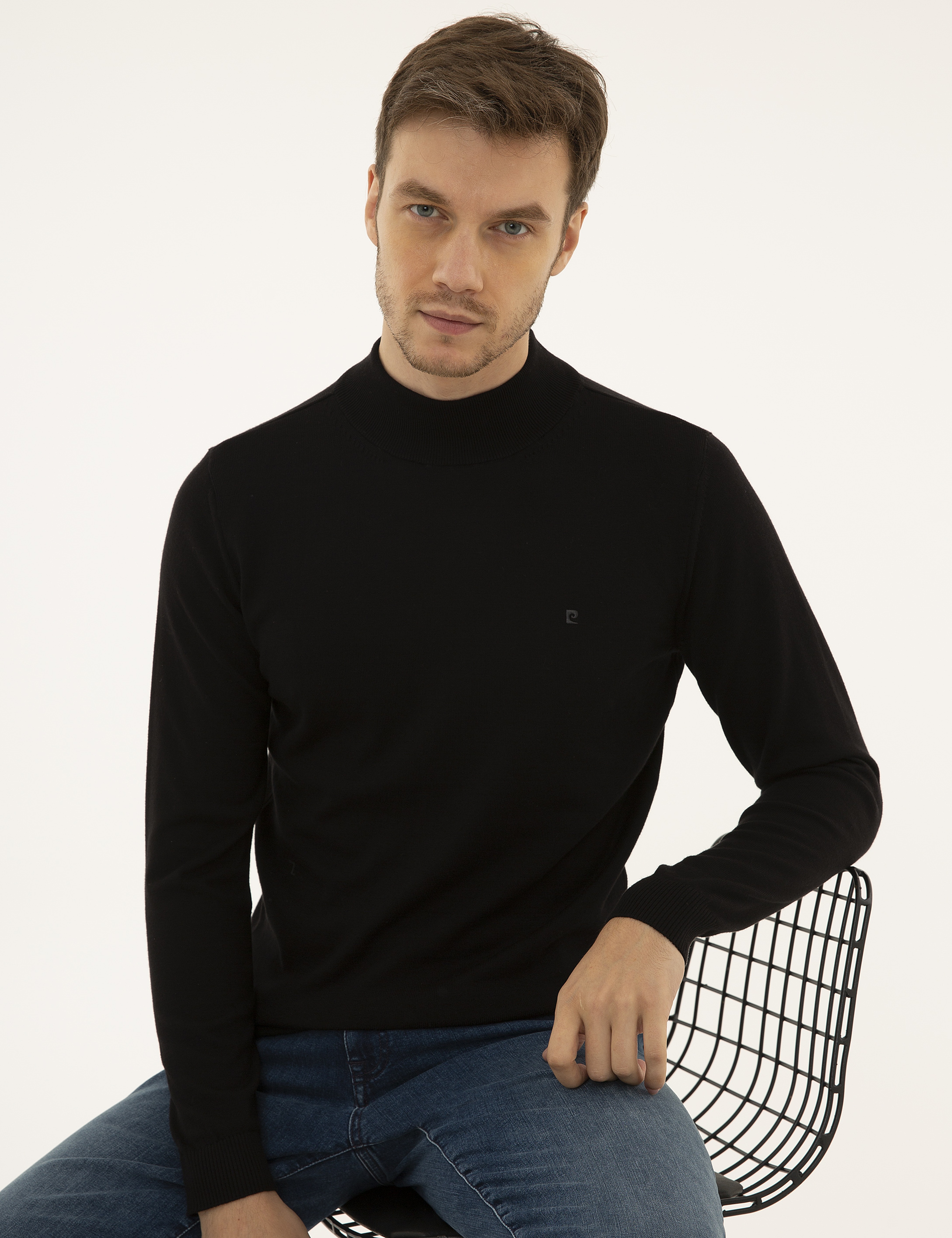 Siyah Slim Fit Basic Kazak - Image 1