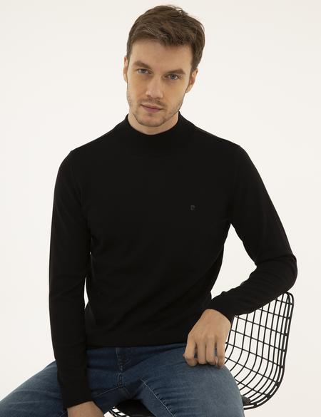 Siyah Slim Fit Yarım Balıkçı Yaka Basic Triko Kazak - 50230807011