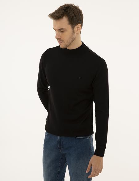 Siyah Slim Fit Yarım Balıkçı Yaka Basic Triko Kazak - 50230807011