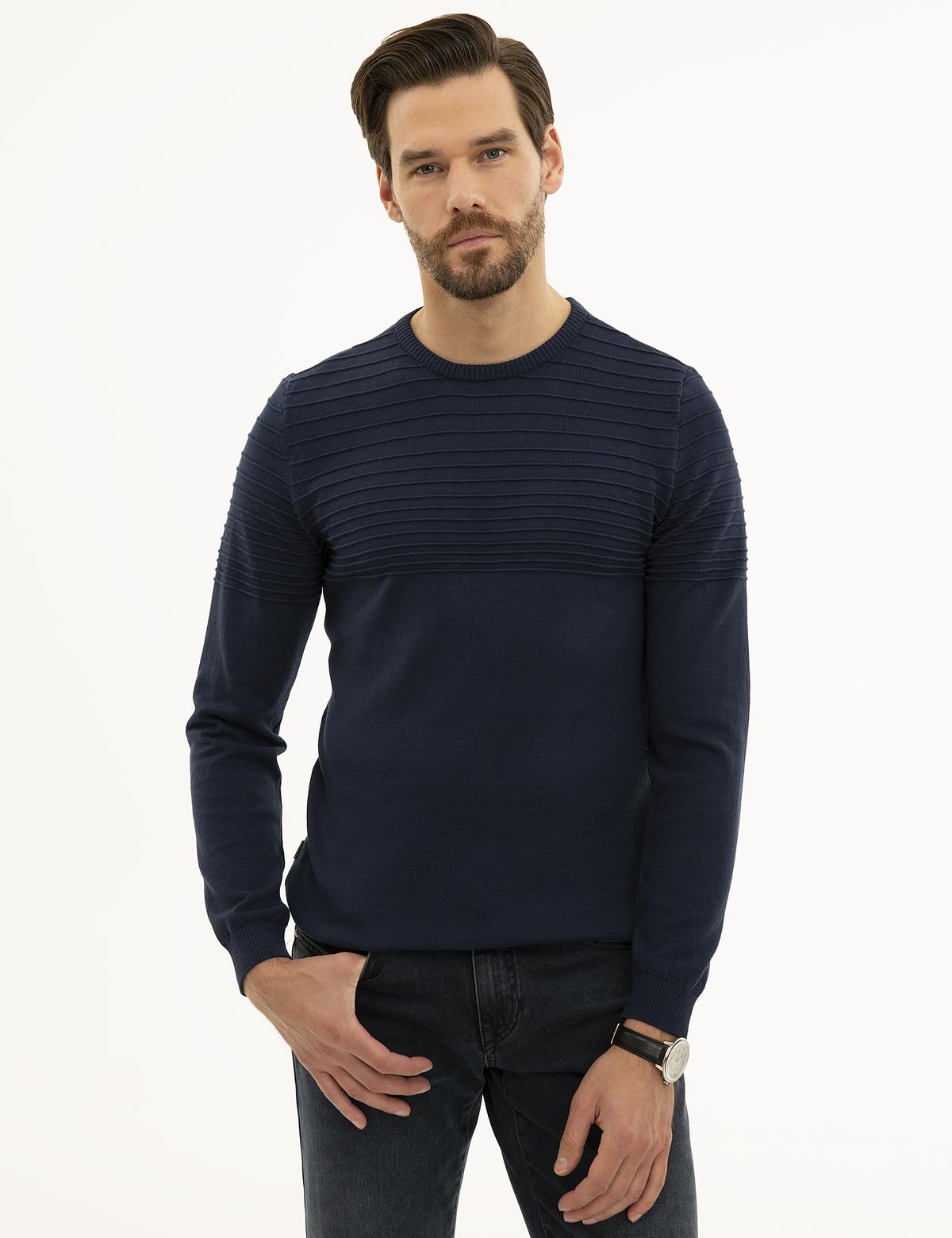 Lacivert Slim Fit Triko Kazak