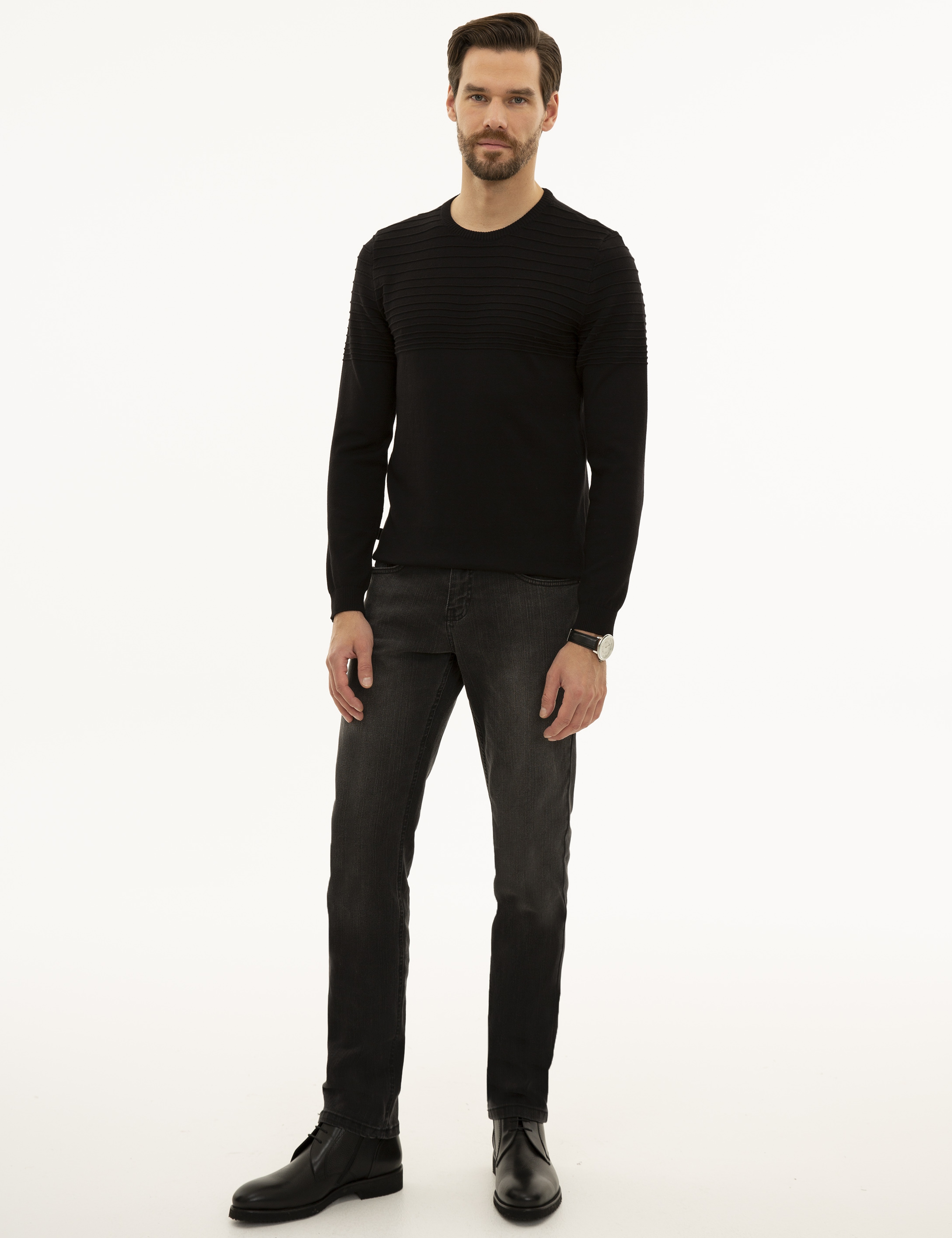 Siyah Slim Fit Triko Kazak