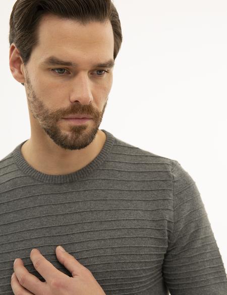 Gri Melanj Slim Fit Triko Kazak - 50233715021