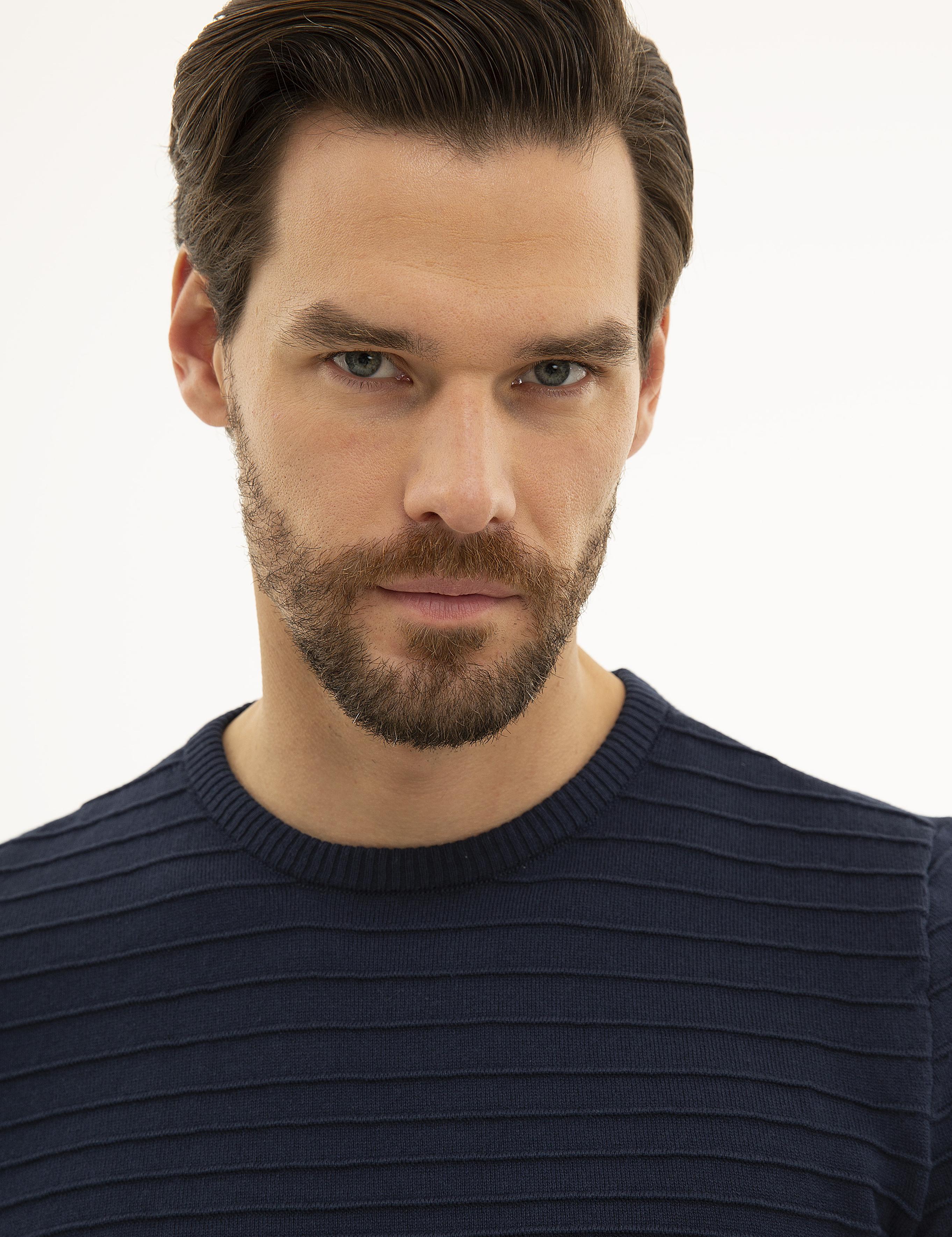 Lacivert Slim Fit Triko Kazak