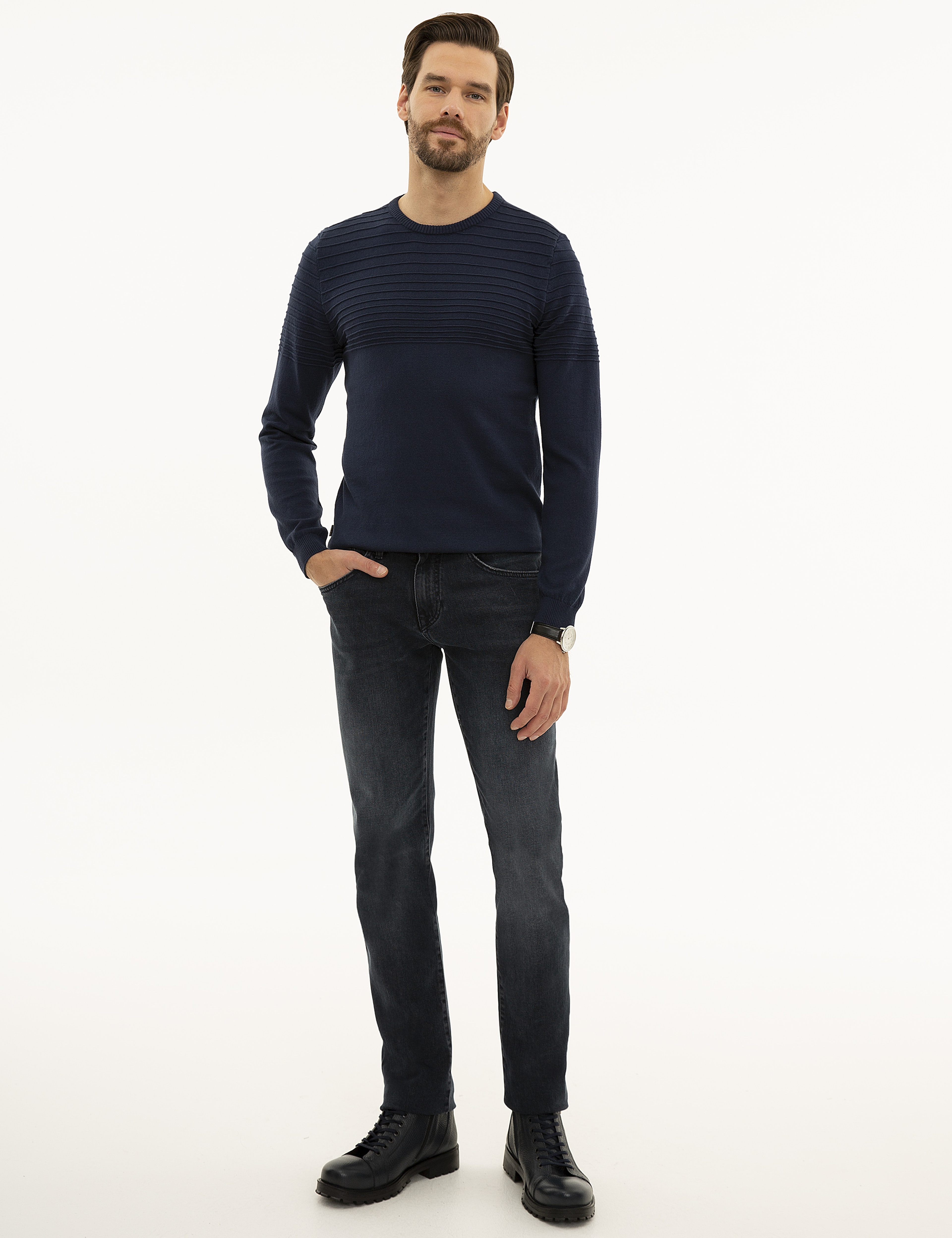 Lacivert Slim Fit Triko Kazak - Image 5