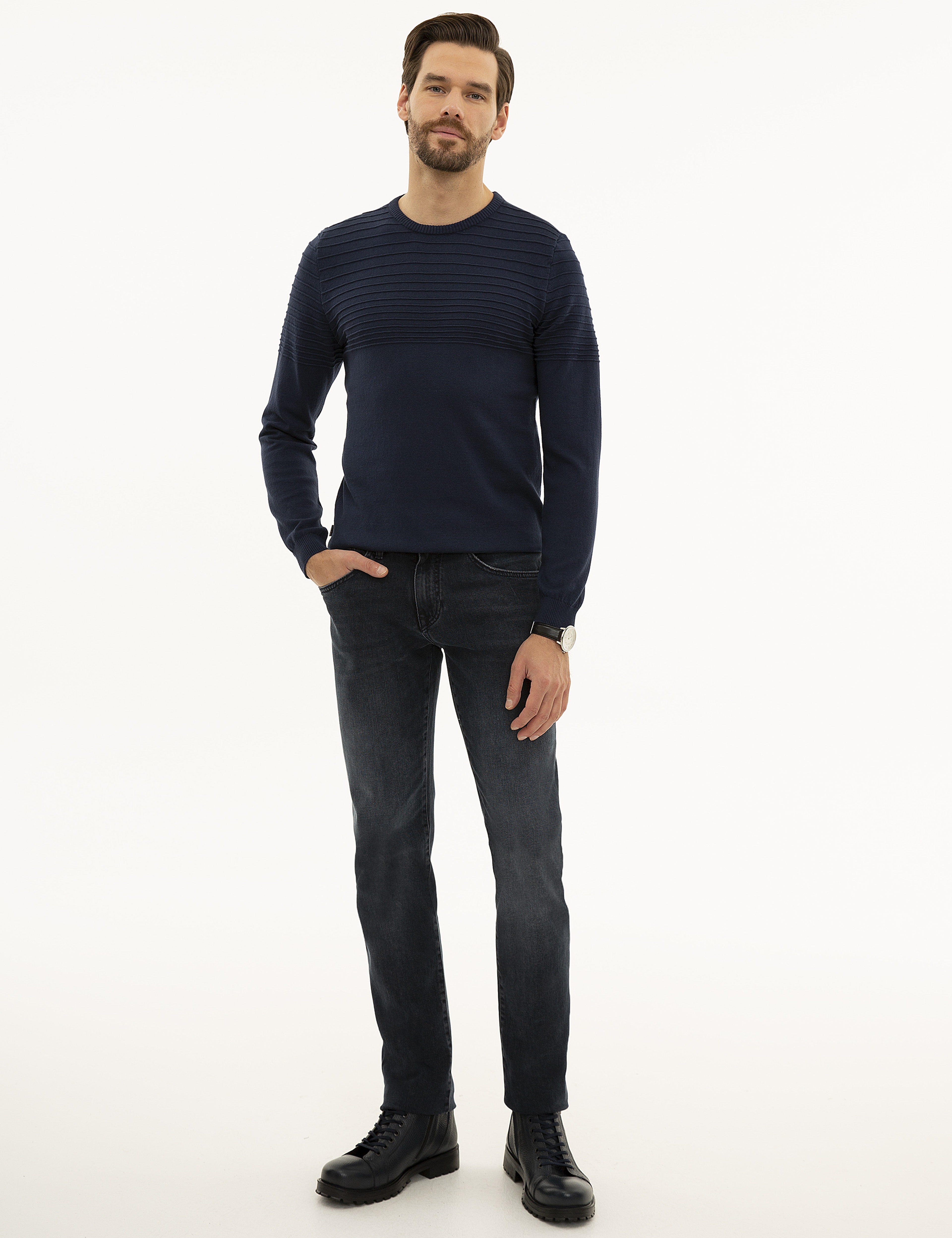 Lacivert Slim Fit Triko Kazak