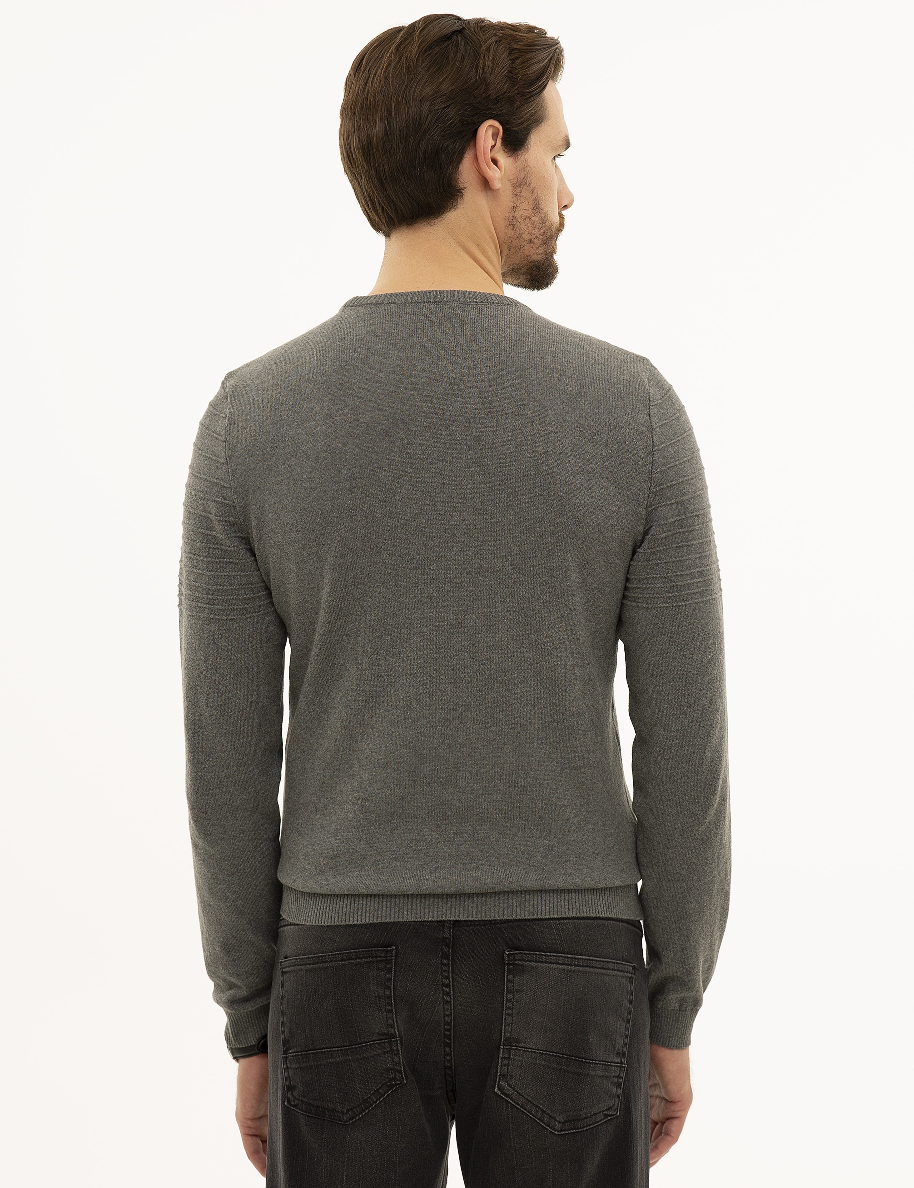 Gri Melanj Slim Fit Triko Kazak - Image 4