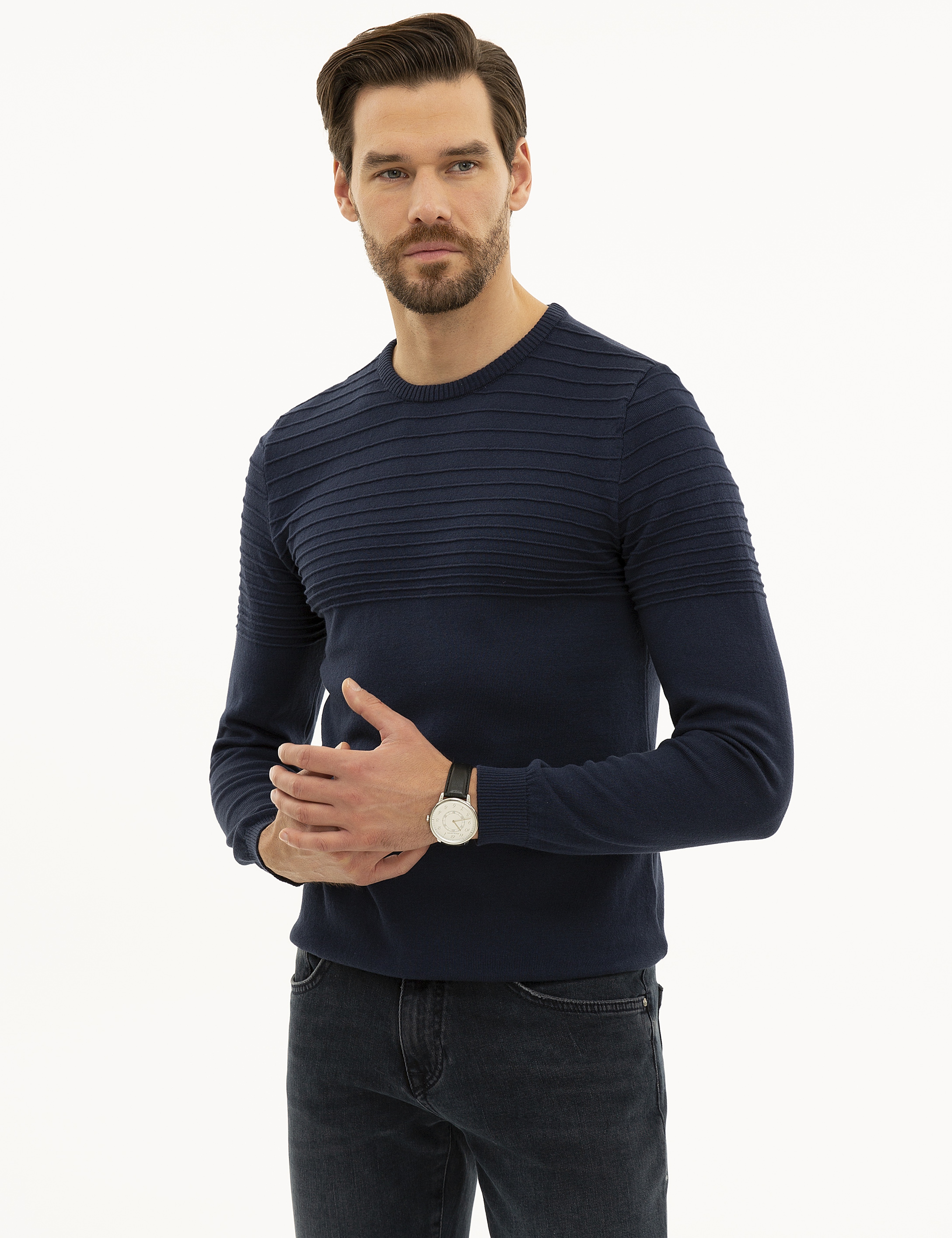 Lacivert Slim Fit Triko Kazak - Image 3