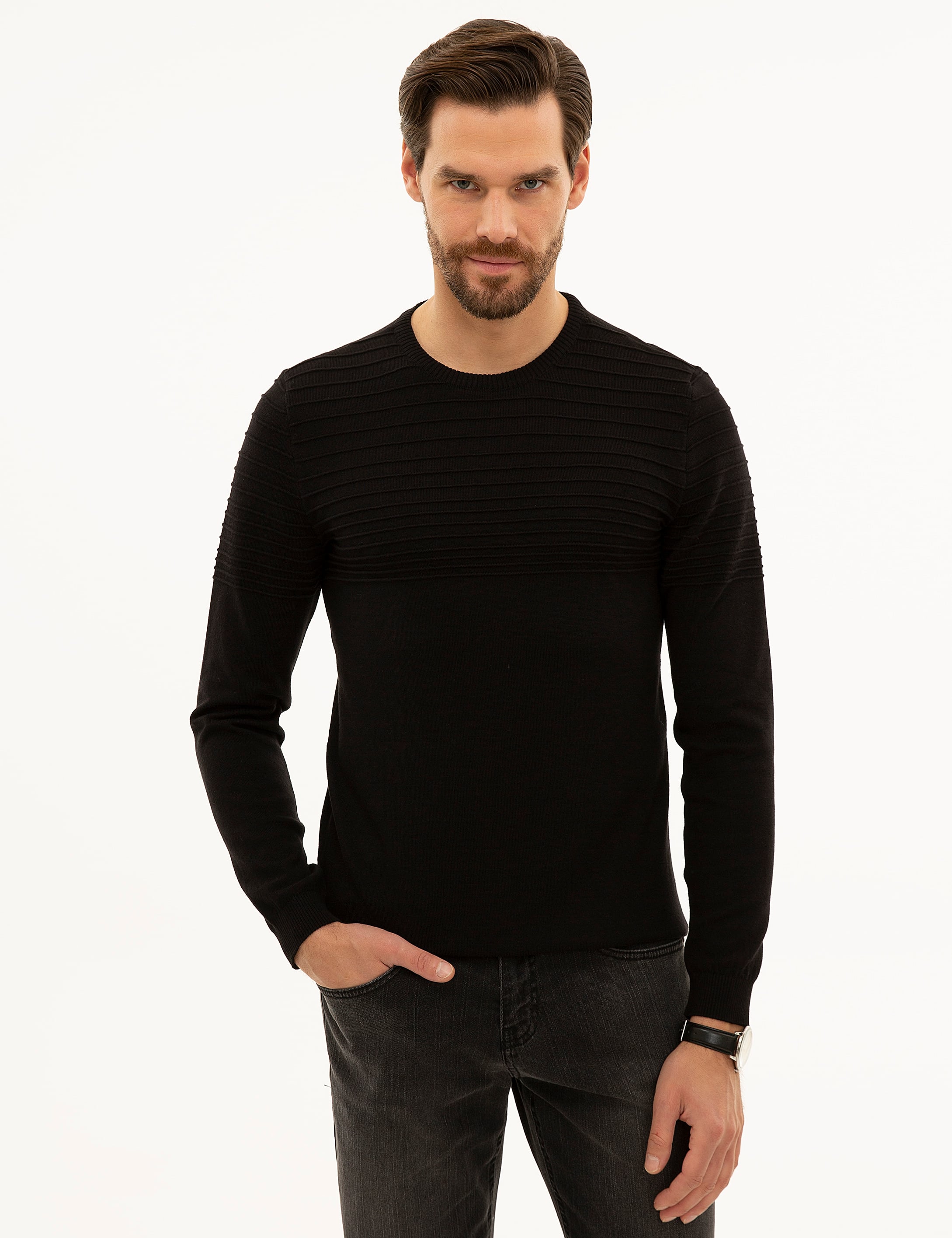 Siyah Slim Fit Triko Kazak