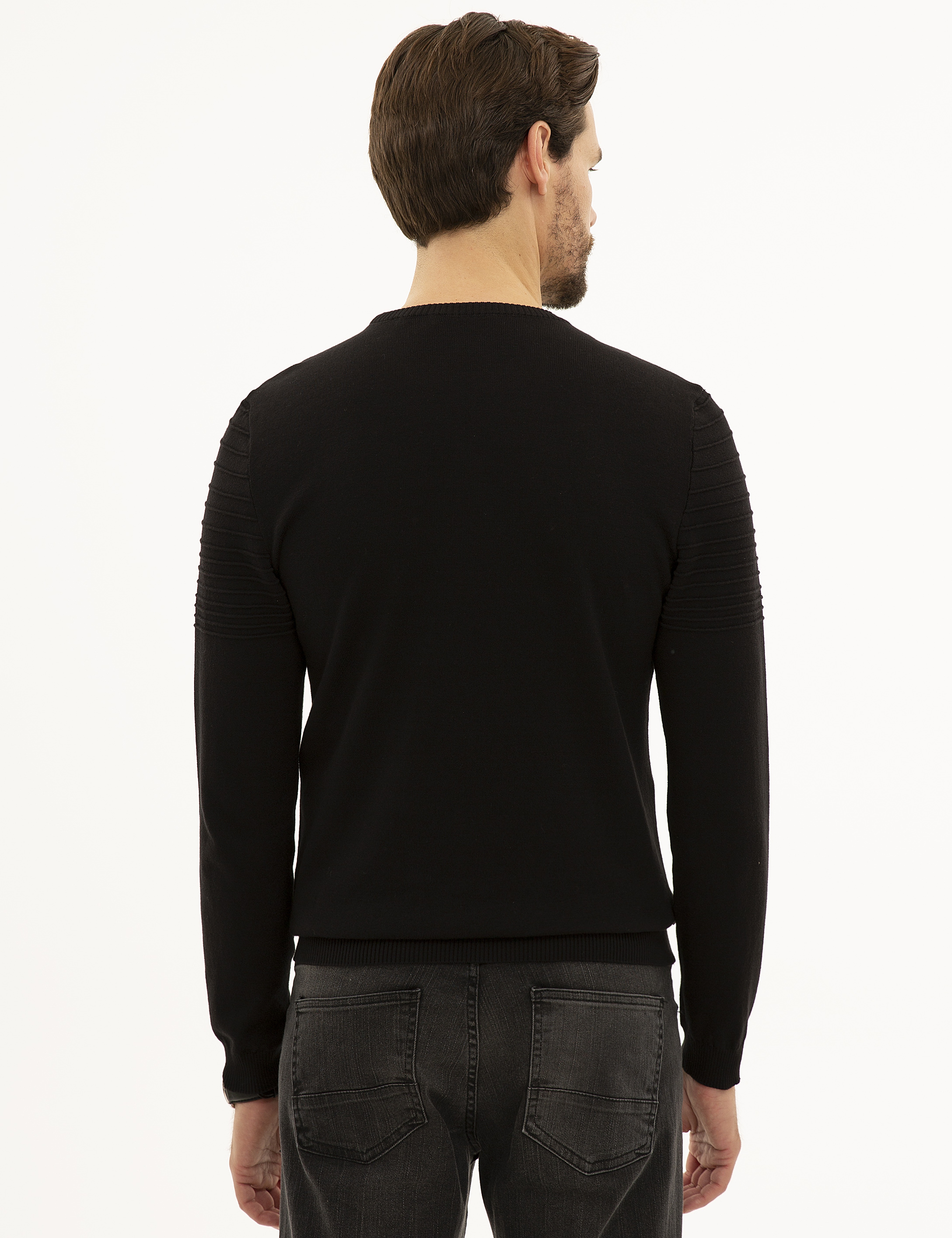 Siyah Slim Fit Triko Kazak - Image 4