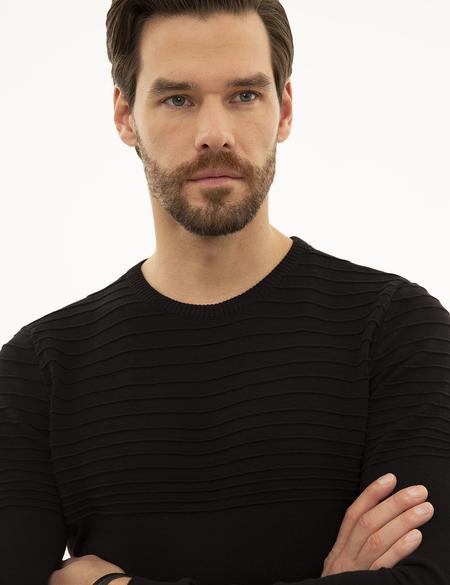 Siyah Slim Fit Triko Kazak - 50233715011