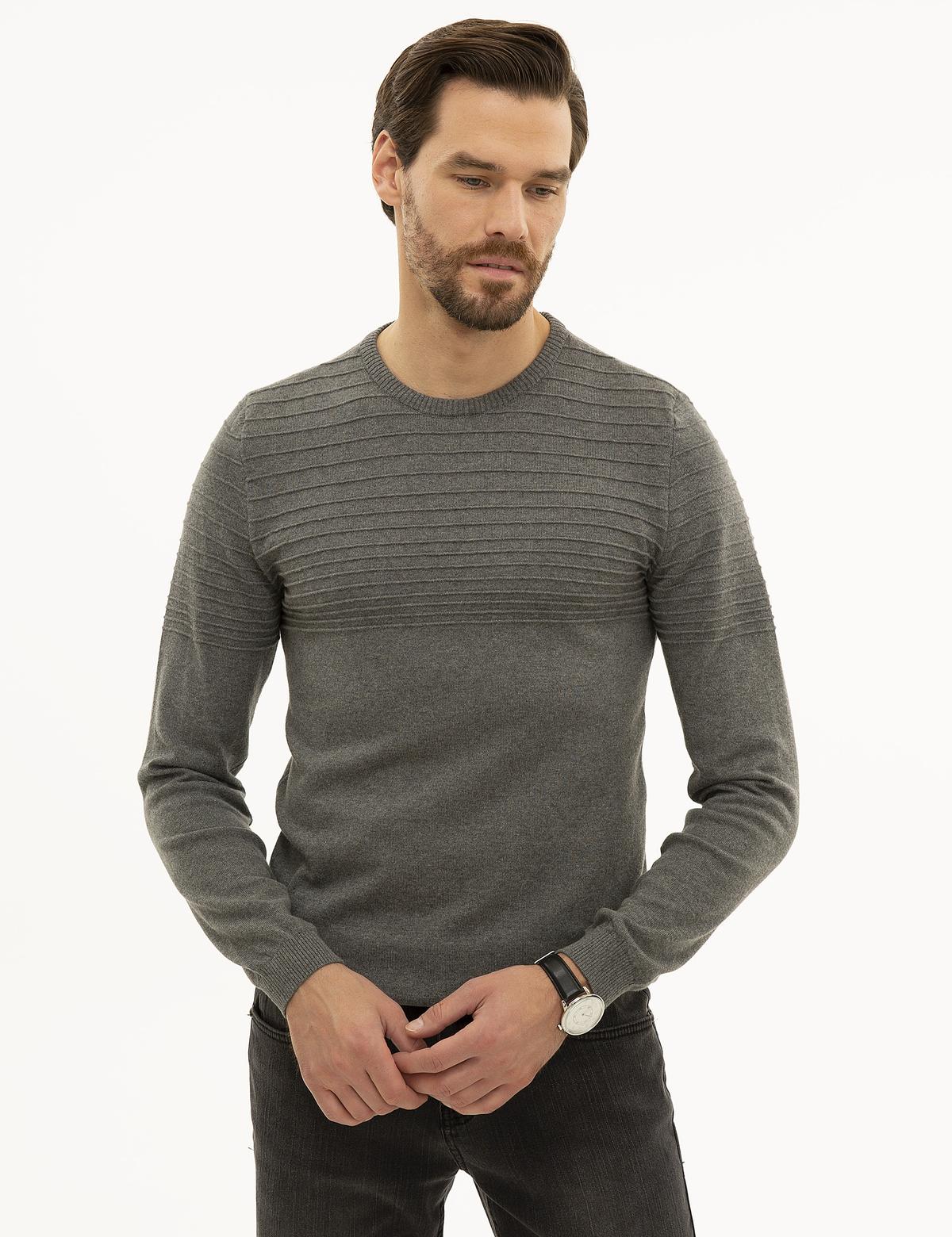 Gri Melanj Slim Fit Triko Kazak