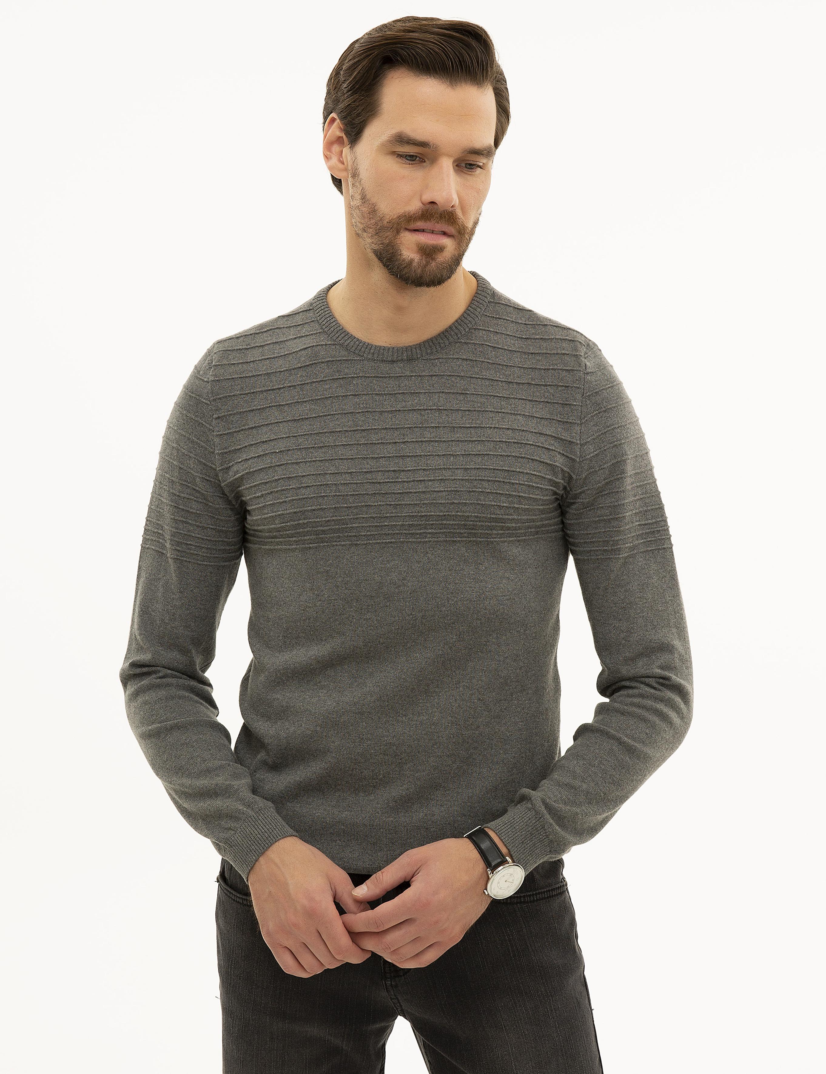 Gri Melanj Slim Fit Triko Kazak