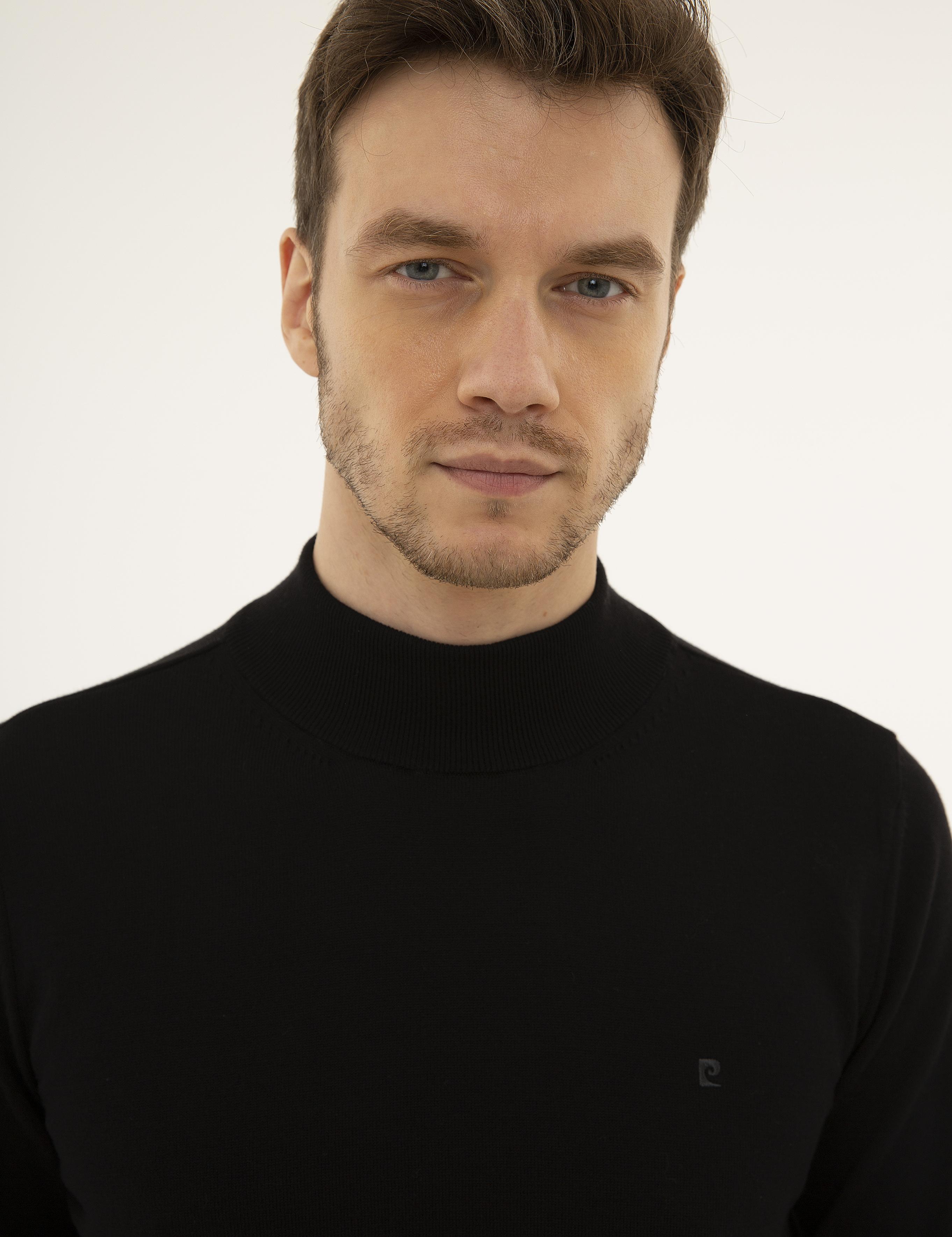 Siyah Slim Fit Yarım Balıkçı Yaka Basic Triko Kazak