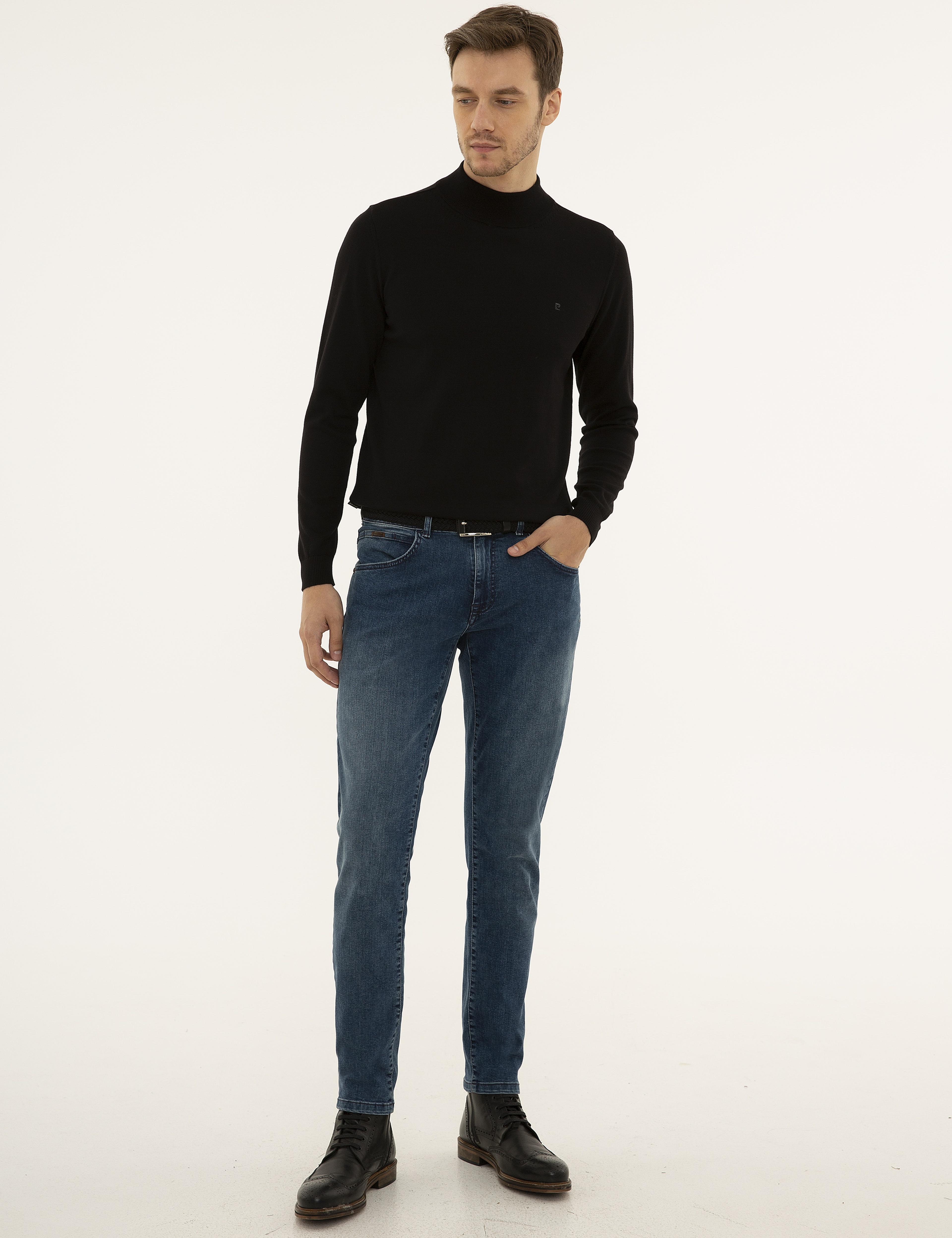 Siyah Slim Fit Basic Kazak - Image 5