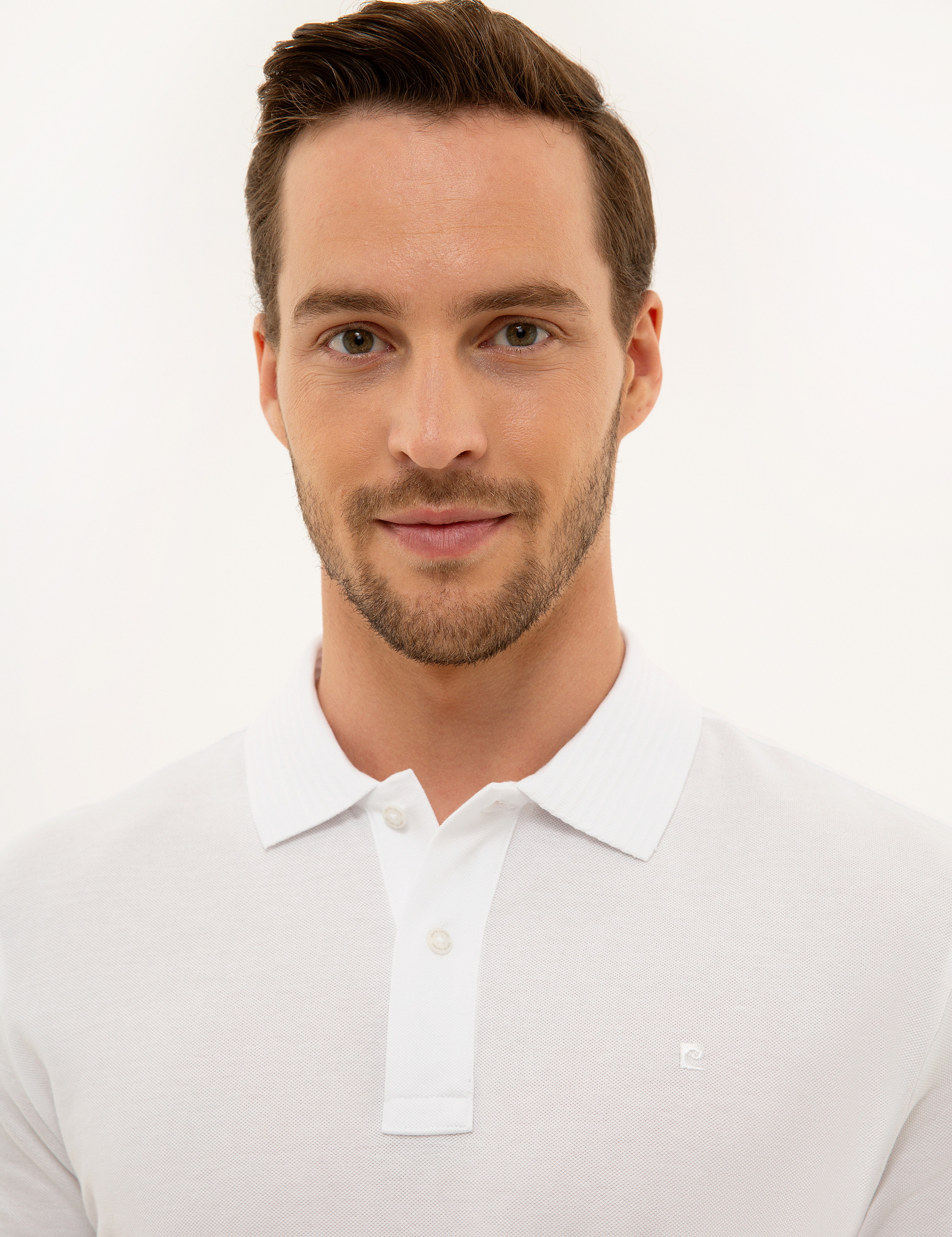Beyaz Slim Fit Polo Yaka Basic T-Shirt - Image 2