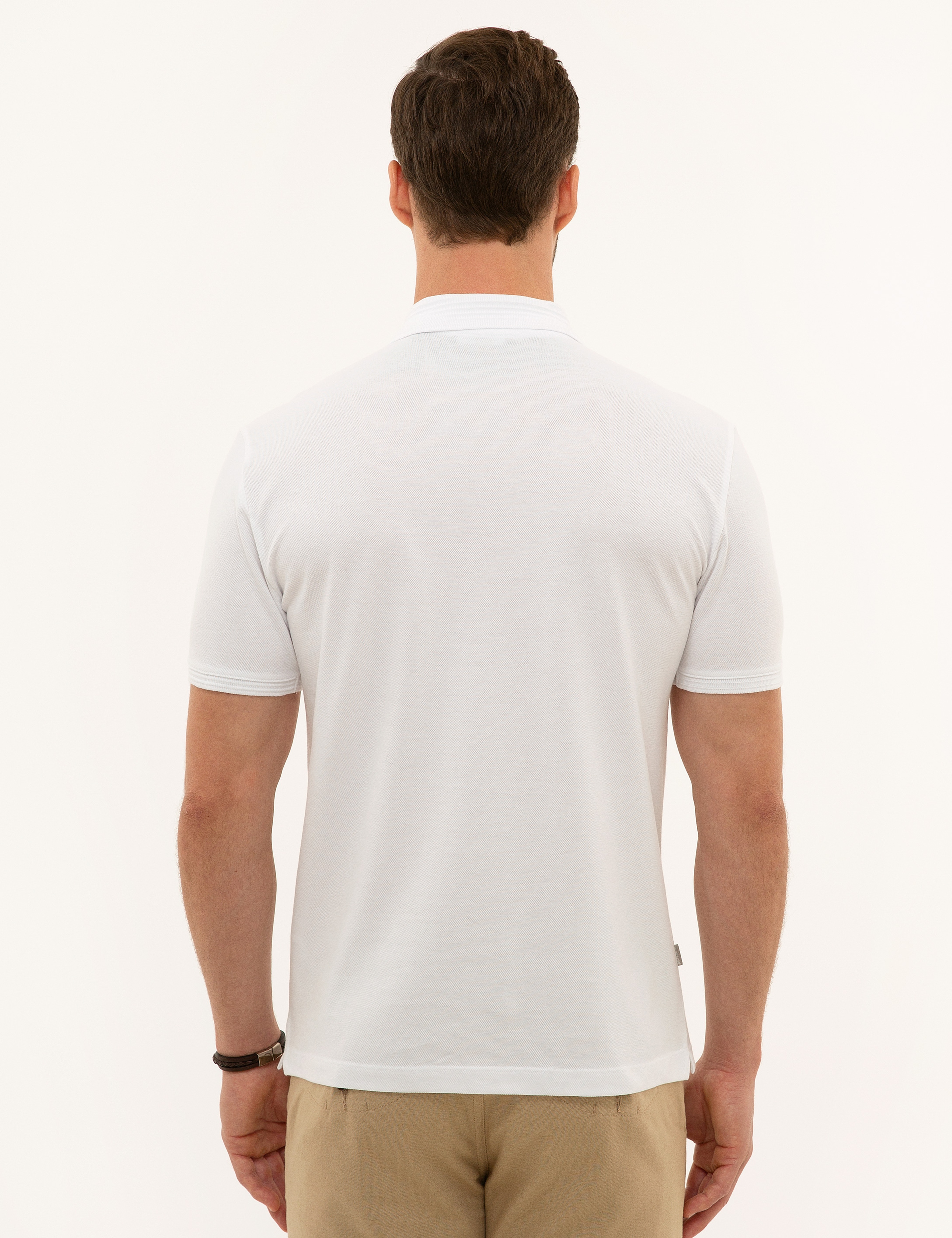 Beyaz Slim Fit Polo Yaka Basic T-Shirt