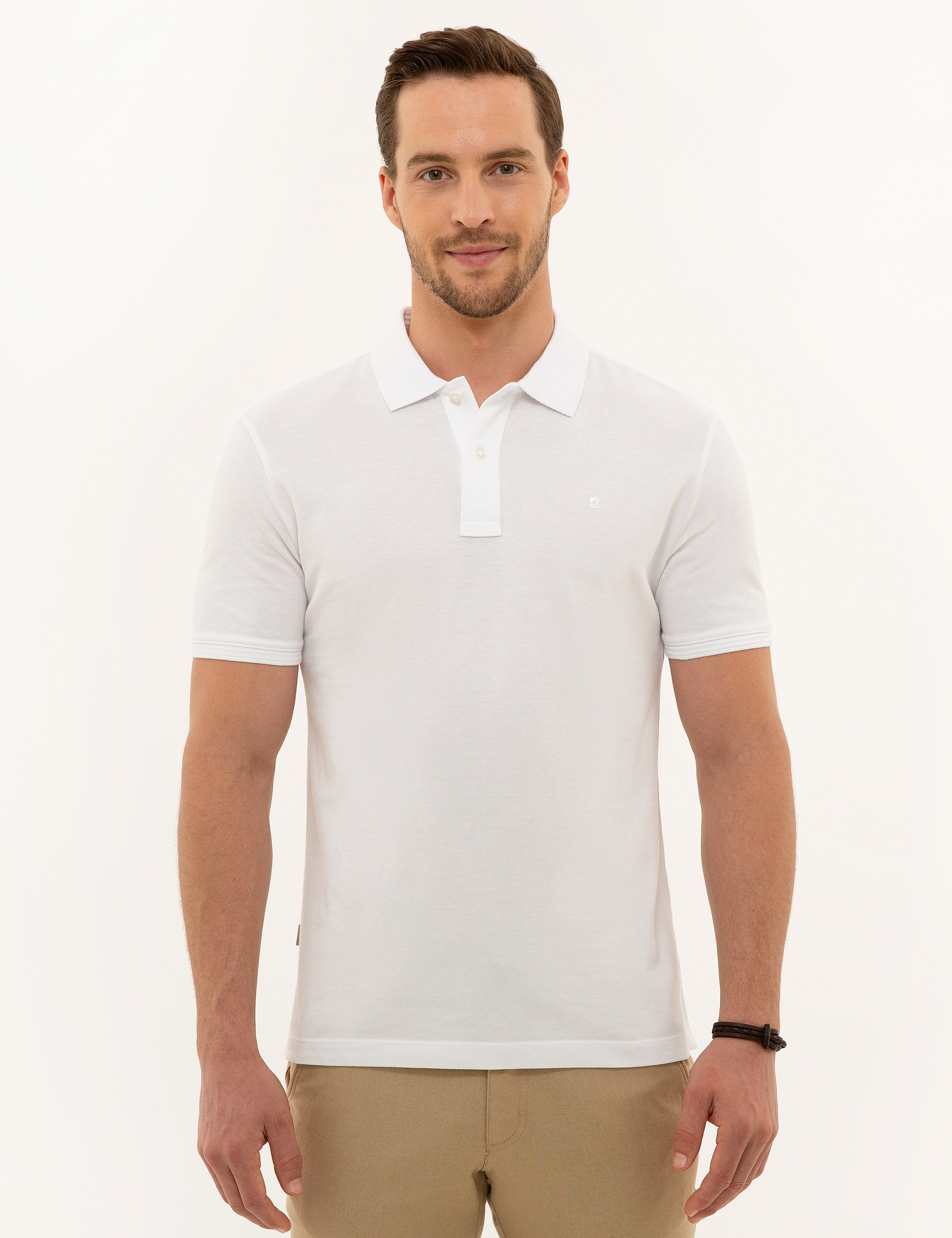 Beyaz Slim Fit Polo Yaka Basic T-Shirt