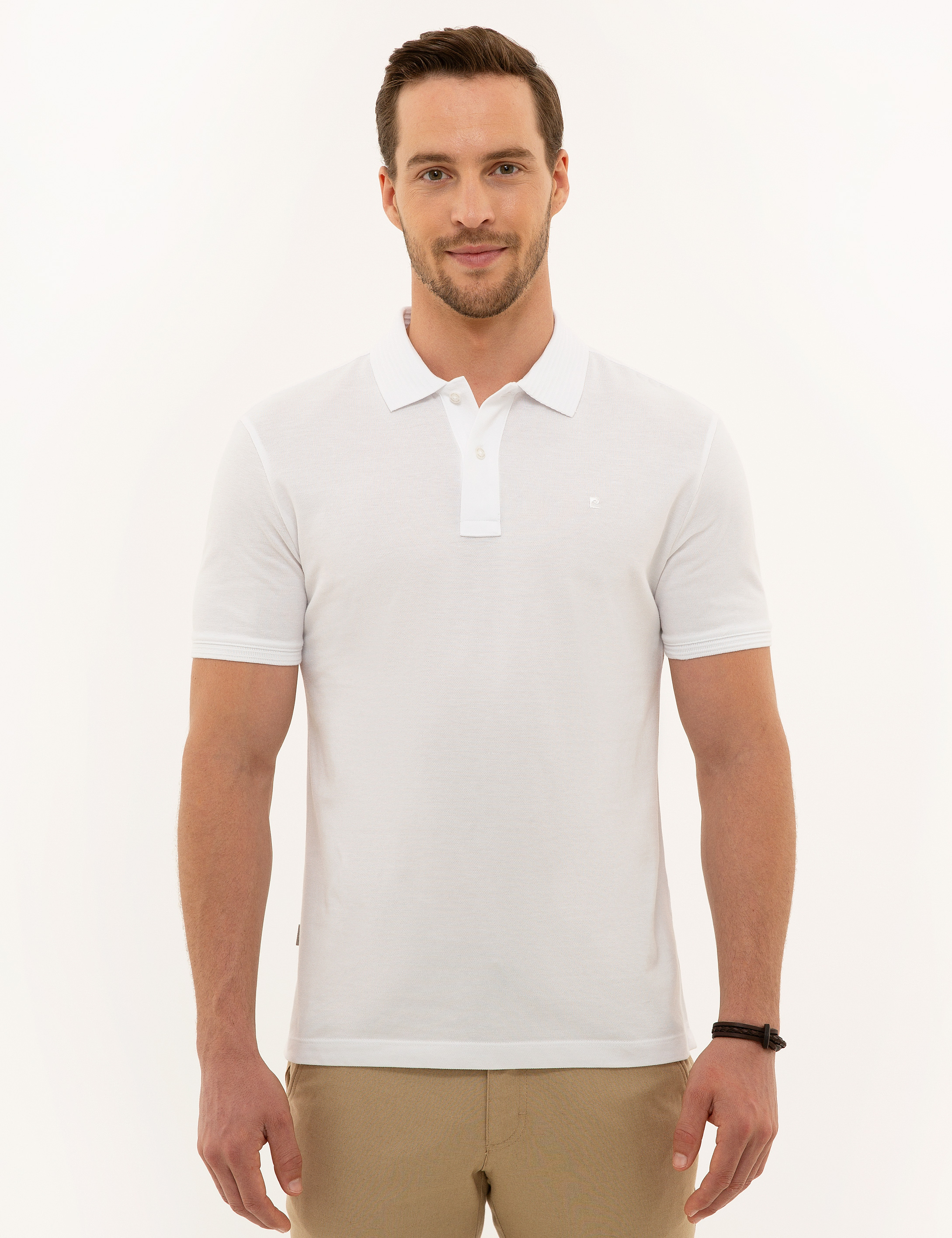 Beyaz Slim Fit Polo Yaka Basic T-Shirt
