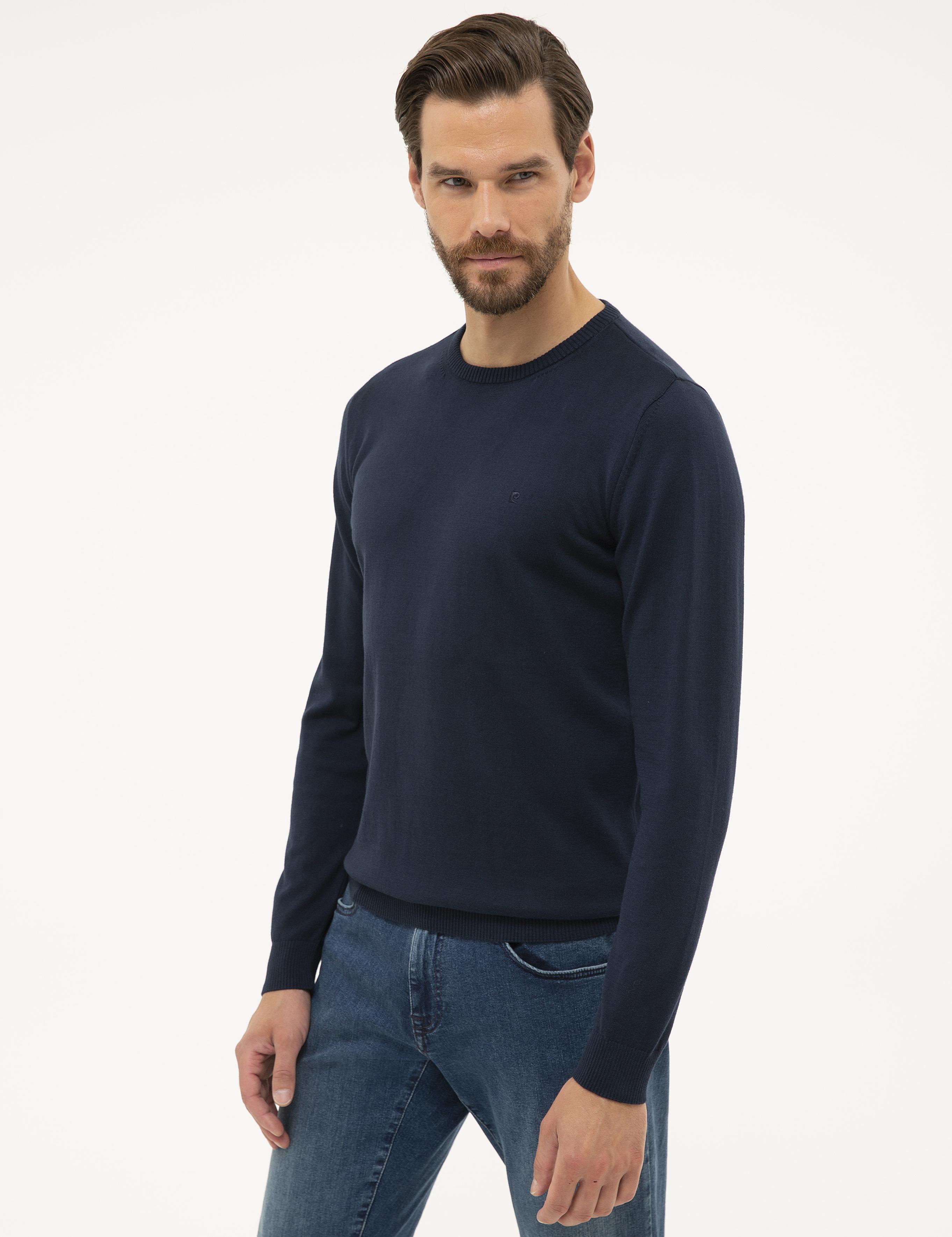 Lacivert Slim Fit Bisiklet Yaka Basic Triko Kazak