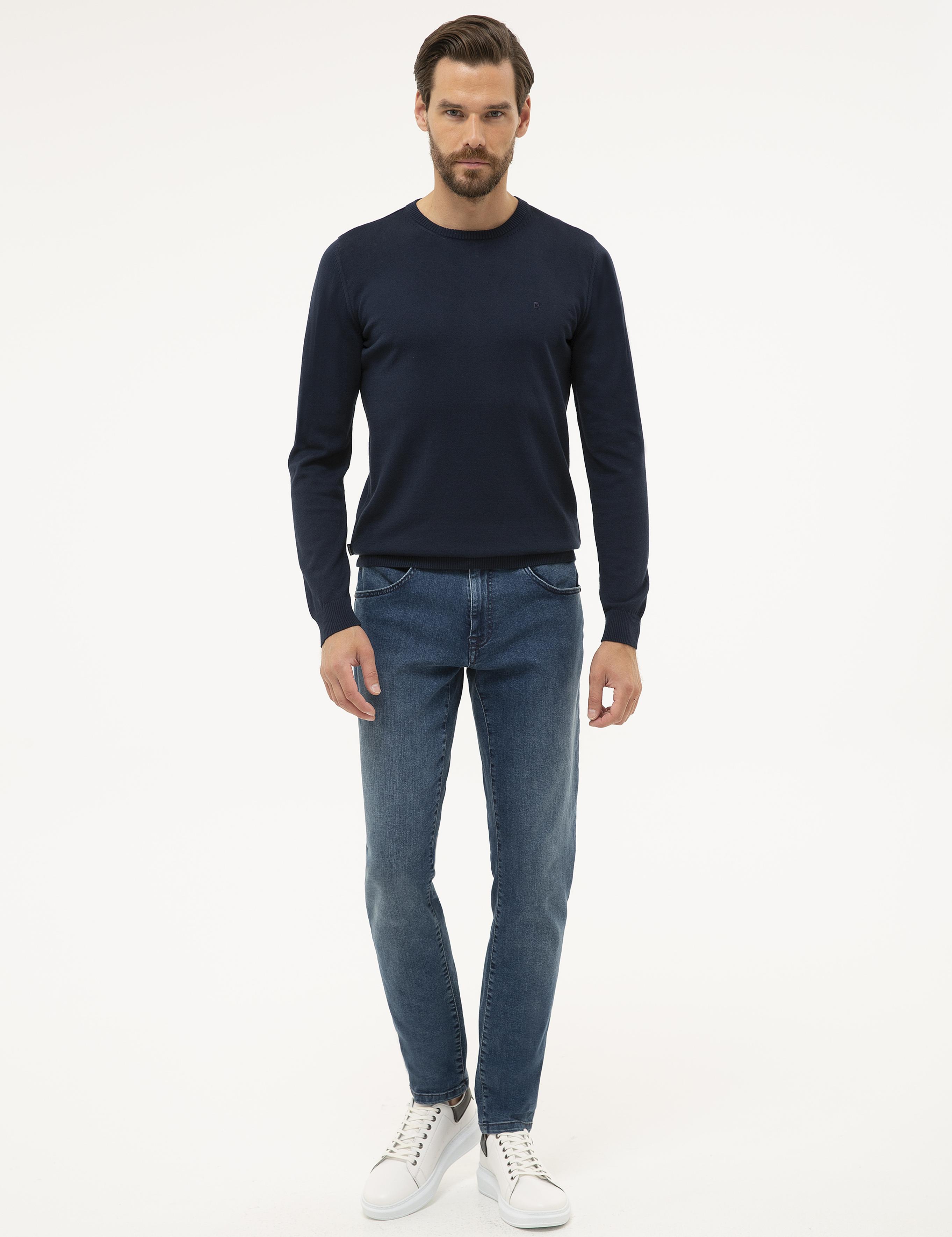 Lacivert Slim Fit Bisiklet Yaka Basic Triko Kazak