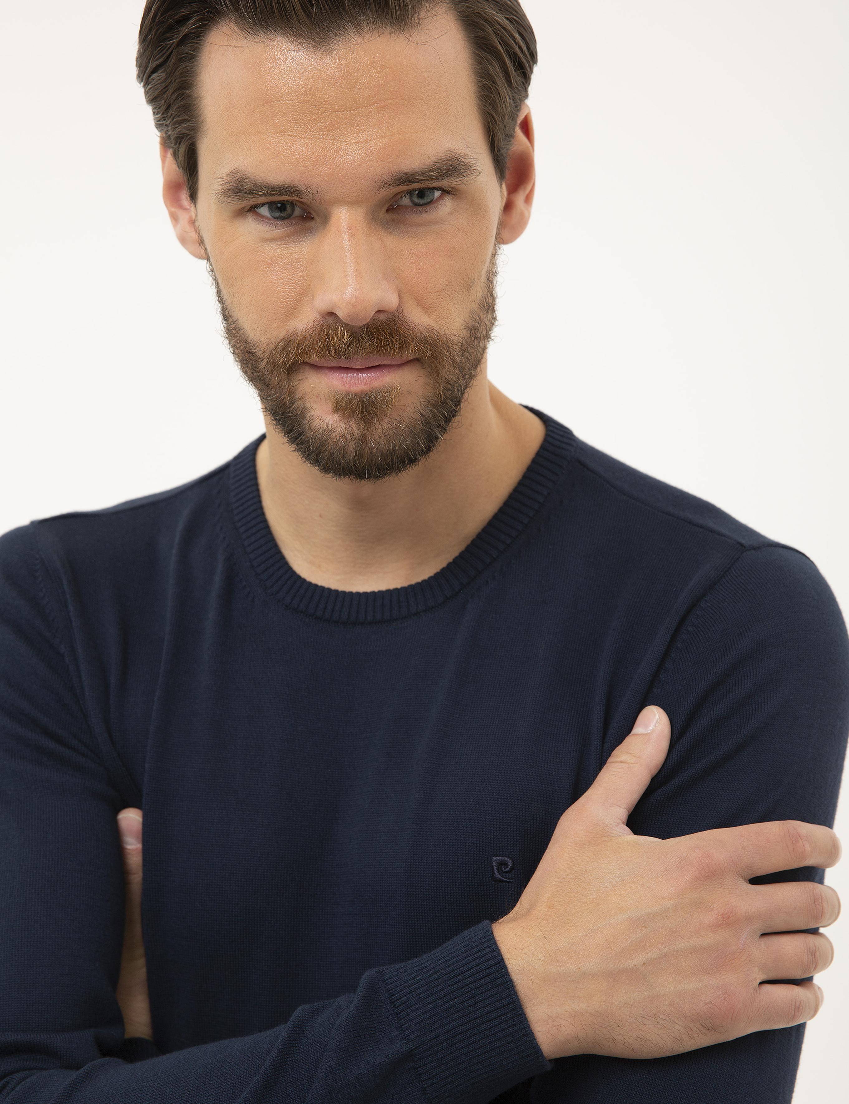 Lacivert Slim Fit Bisiklet Yaka Basic Triko Kazak