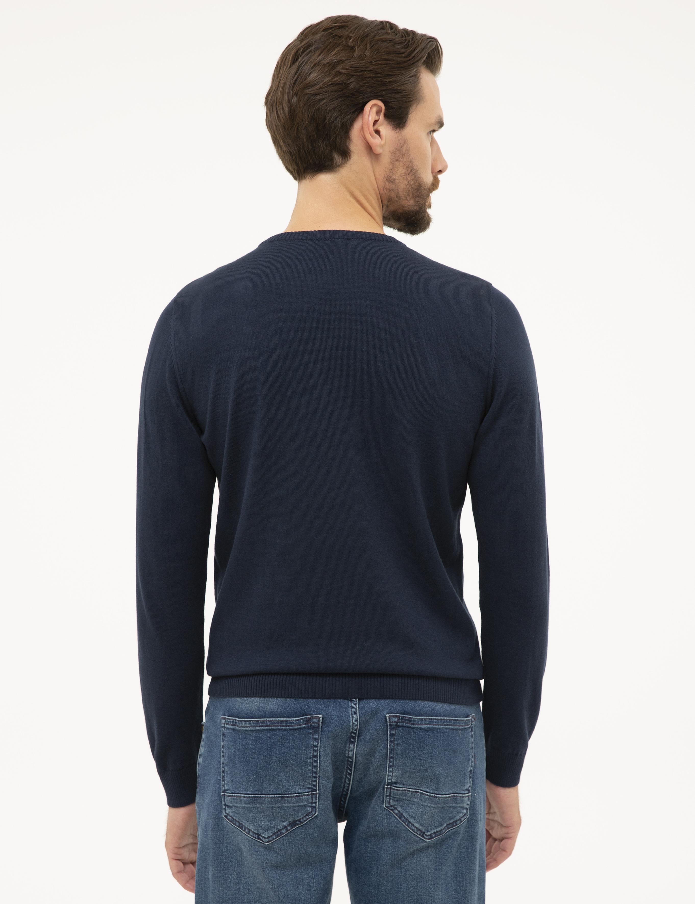 Lacivert Slim Fit Bisiklet Yaka Basic Triko Kazak