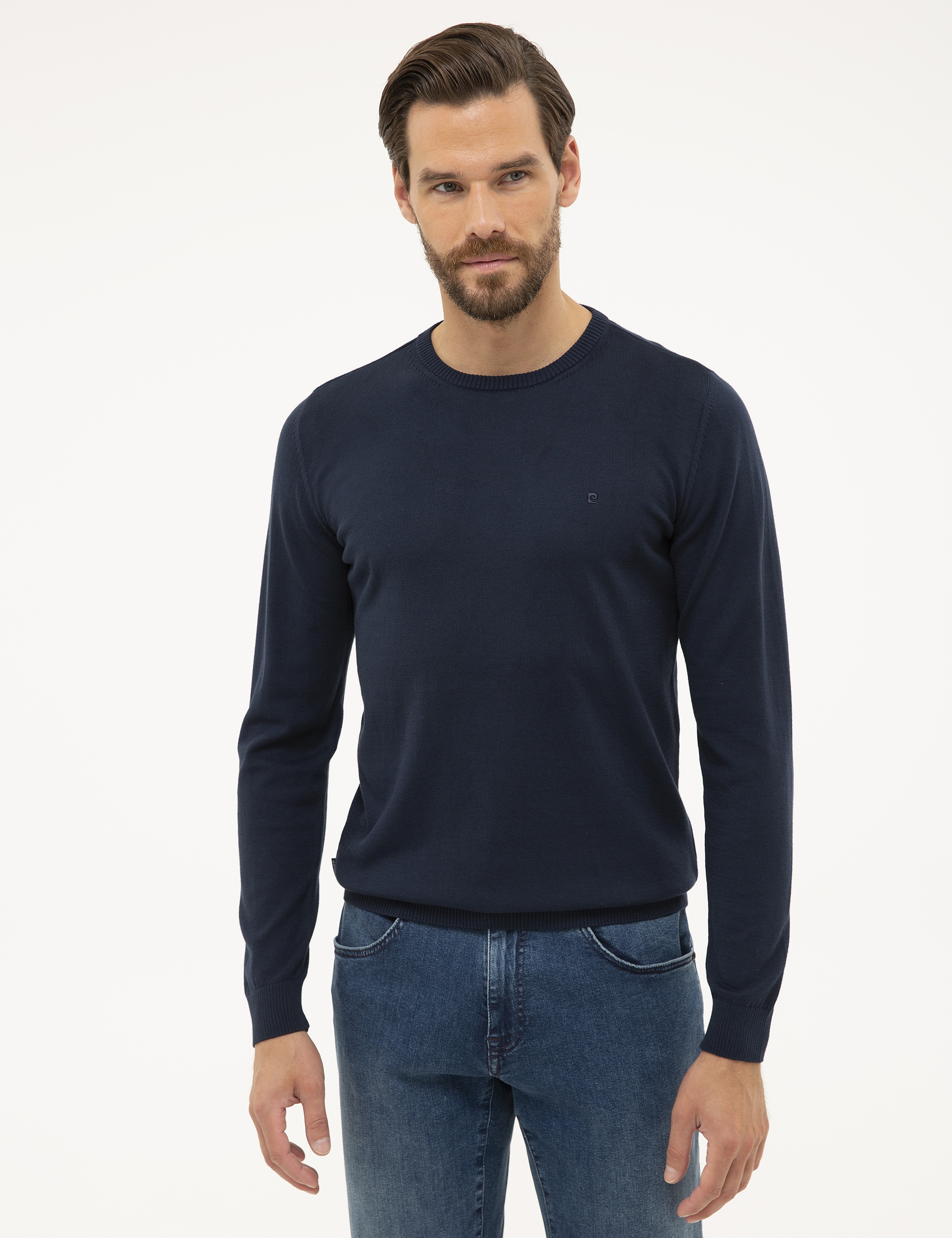 Lacivert Slim Fit Bisiklet Yaka Basic Triko Kazak - Image 1