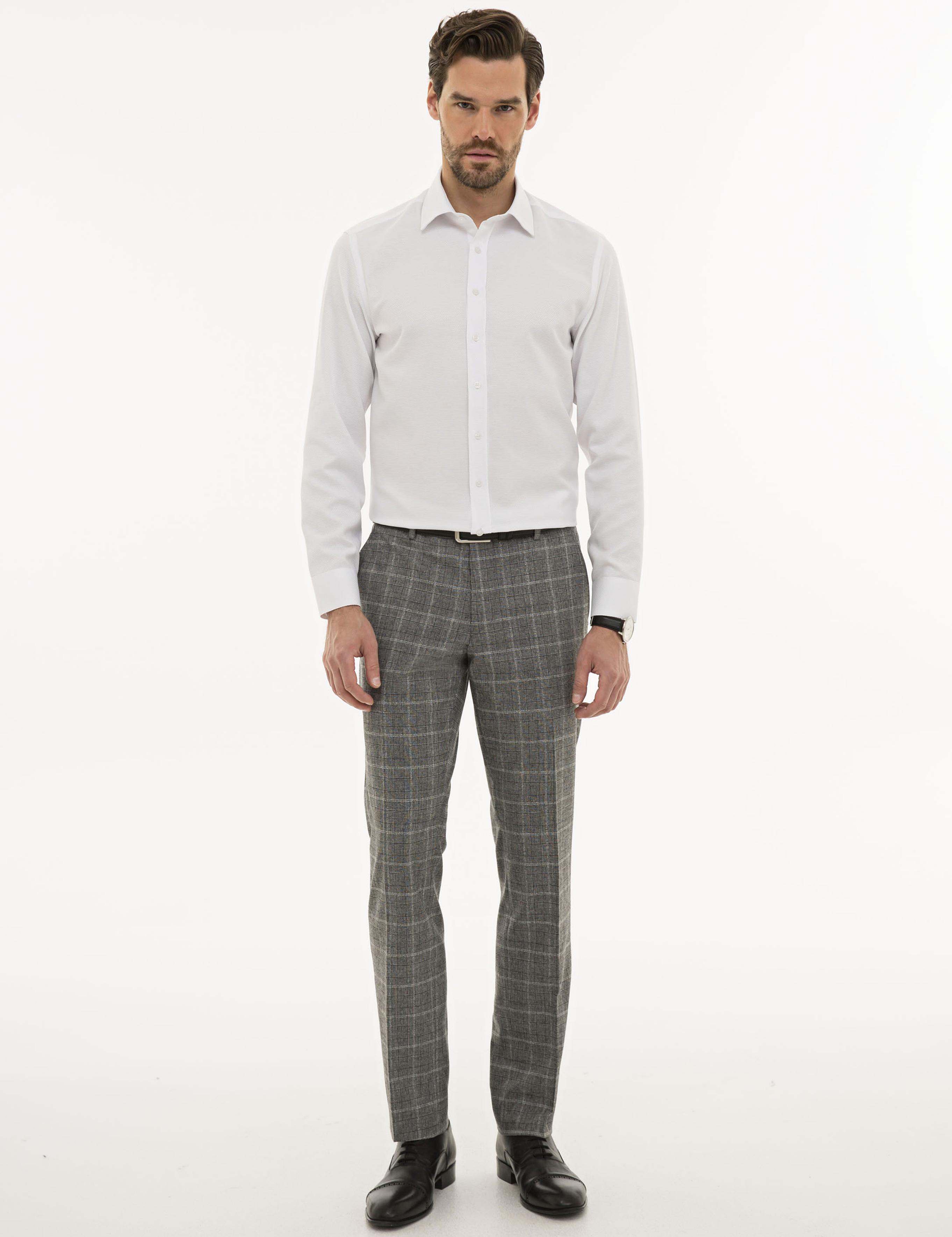 Beyaz Slim Fit Armürlü Gömlek