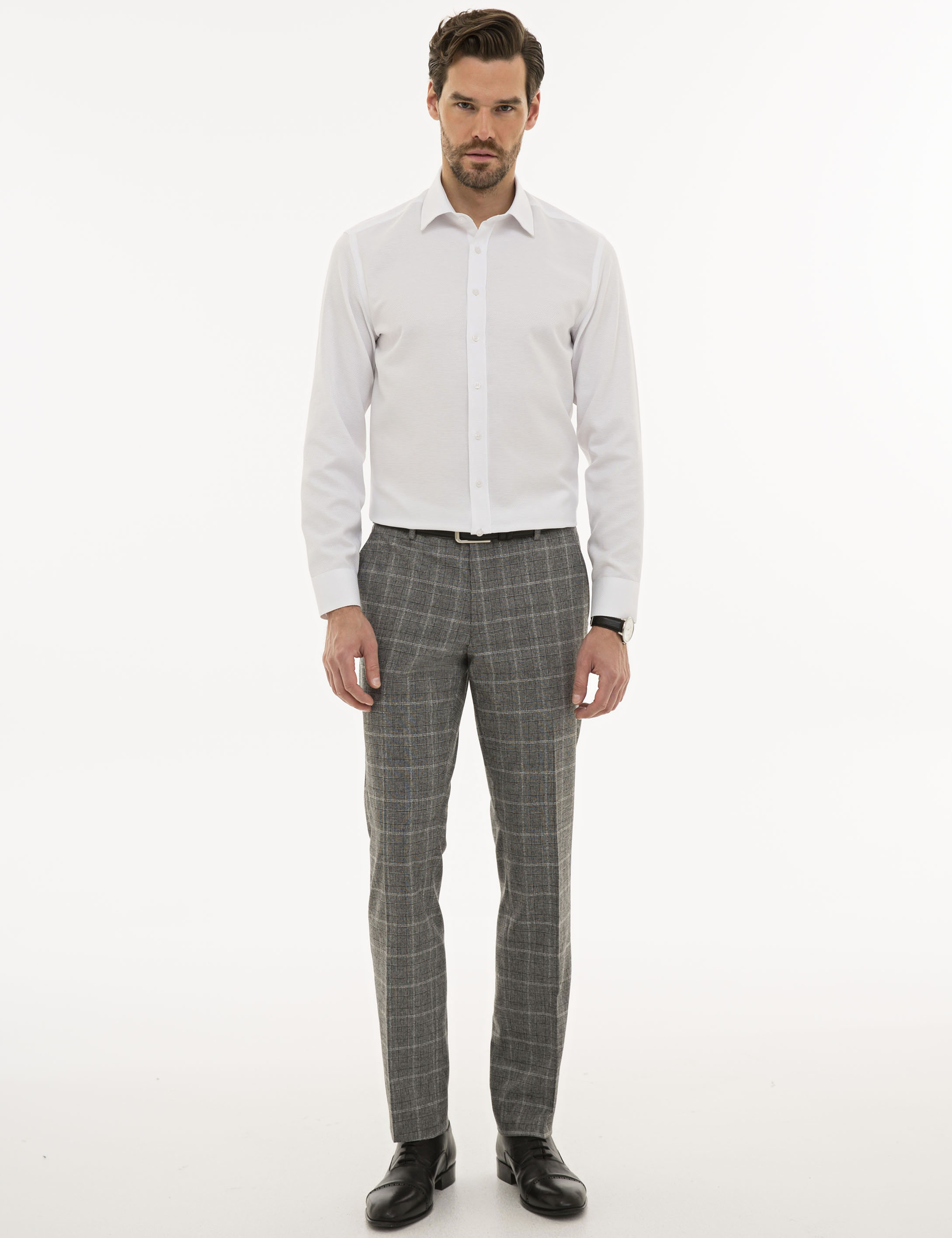 Beyaz Slim Fit Armürlü Gömlek - Image 4