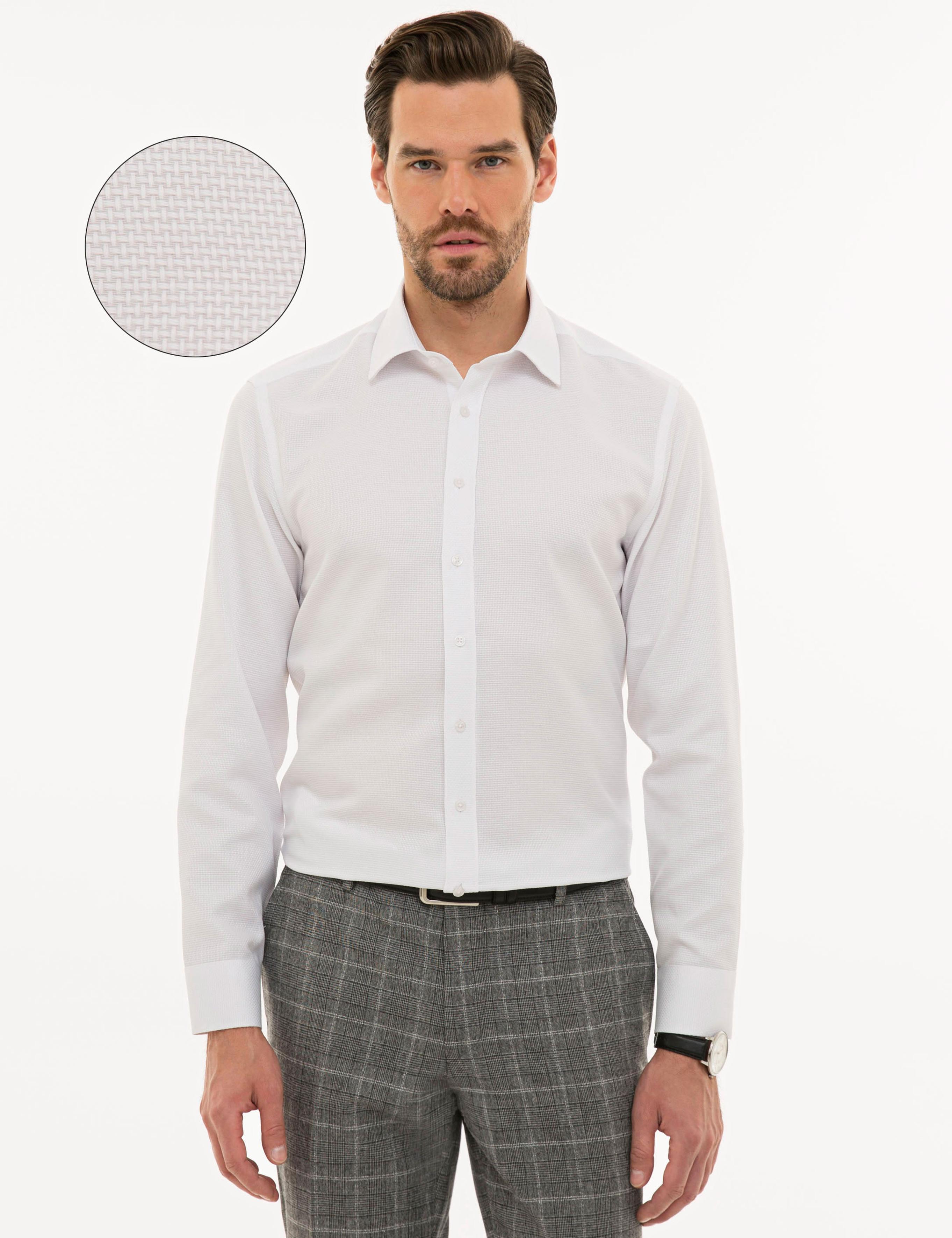 Beyaz Slim Fit Armürlü Gömlek