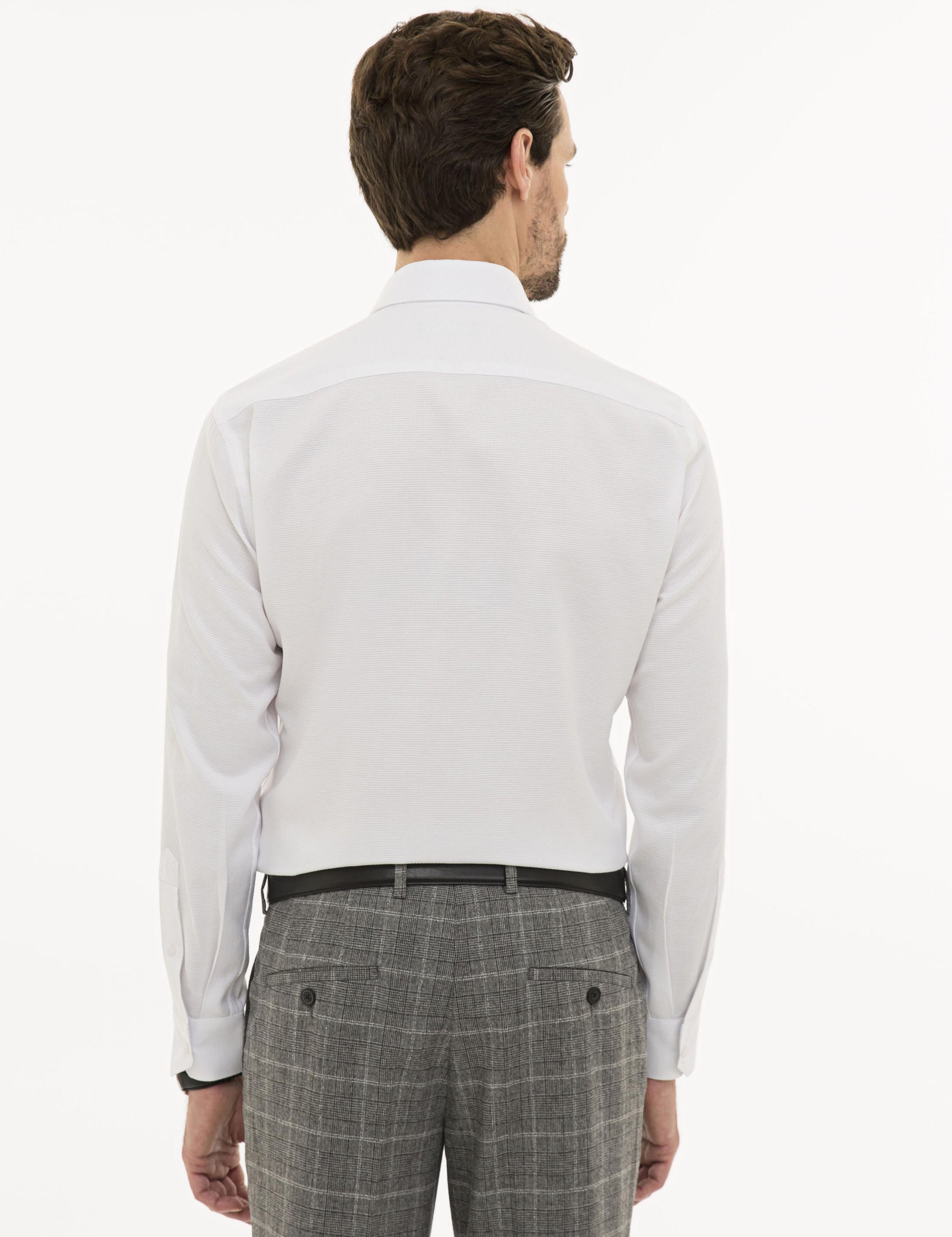 Beyaz Slim Fit Armürlü Gömlek