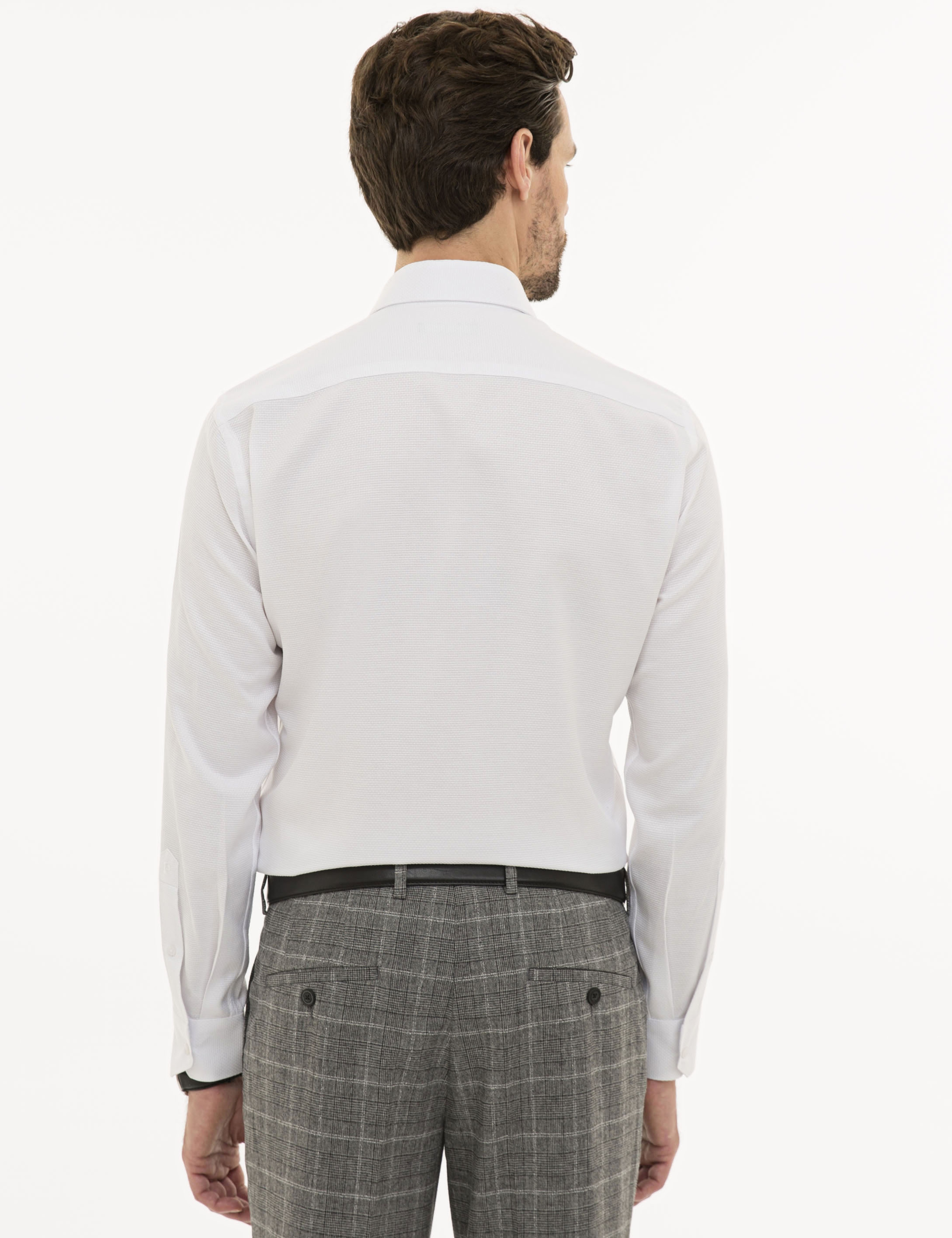 Beyaz Slim Fit Armürlü Gömlek - Image 3