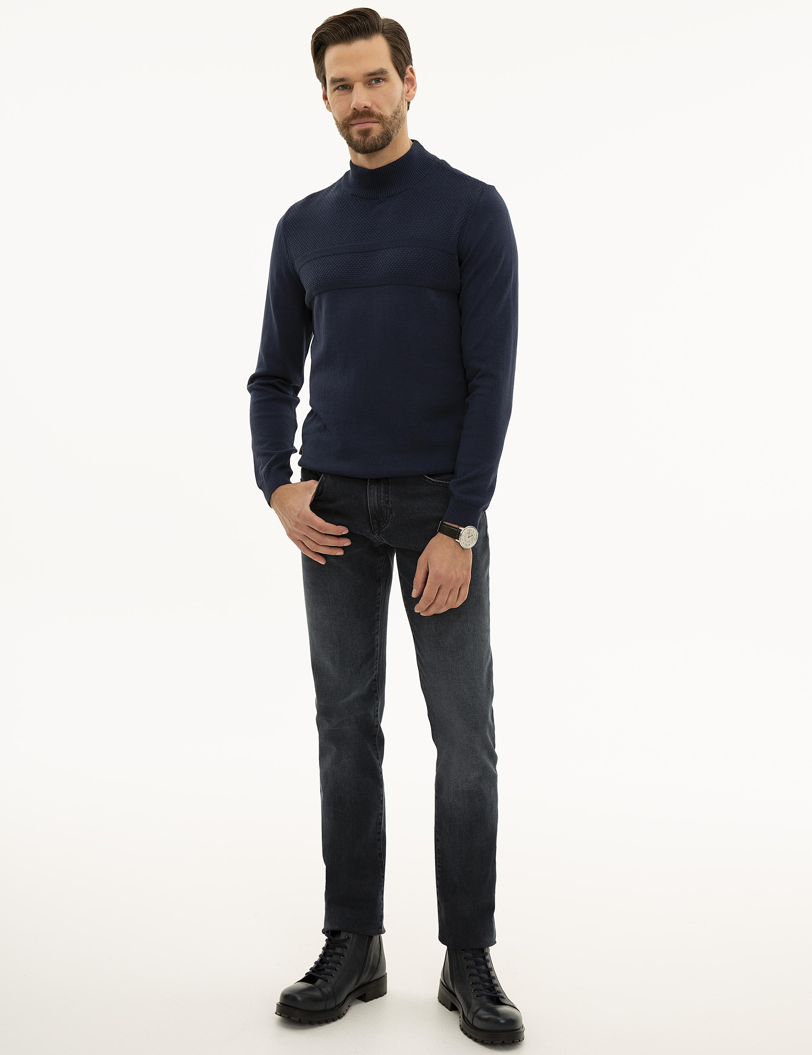 Lacivert Slim Fit Yarım Balıkçı Yaka Triko Kazak
