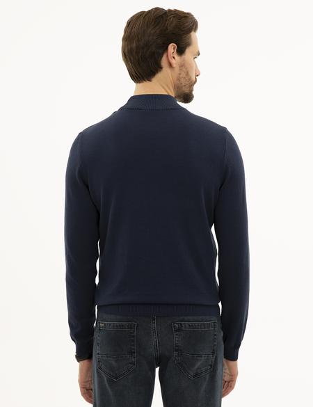 Lacivert Slim Fit Yarım Balıkçı Yaka Triko Kazak - 50233719006