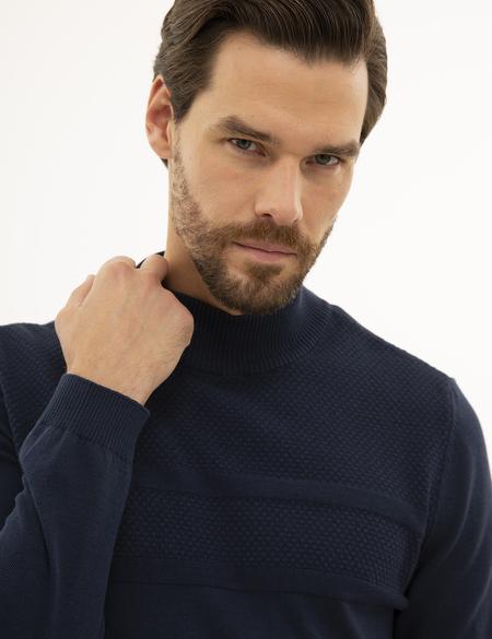 Lacivert Slim Fit Yarım Balıkçı Yaka Triko Kazak - 50233719006