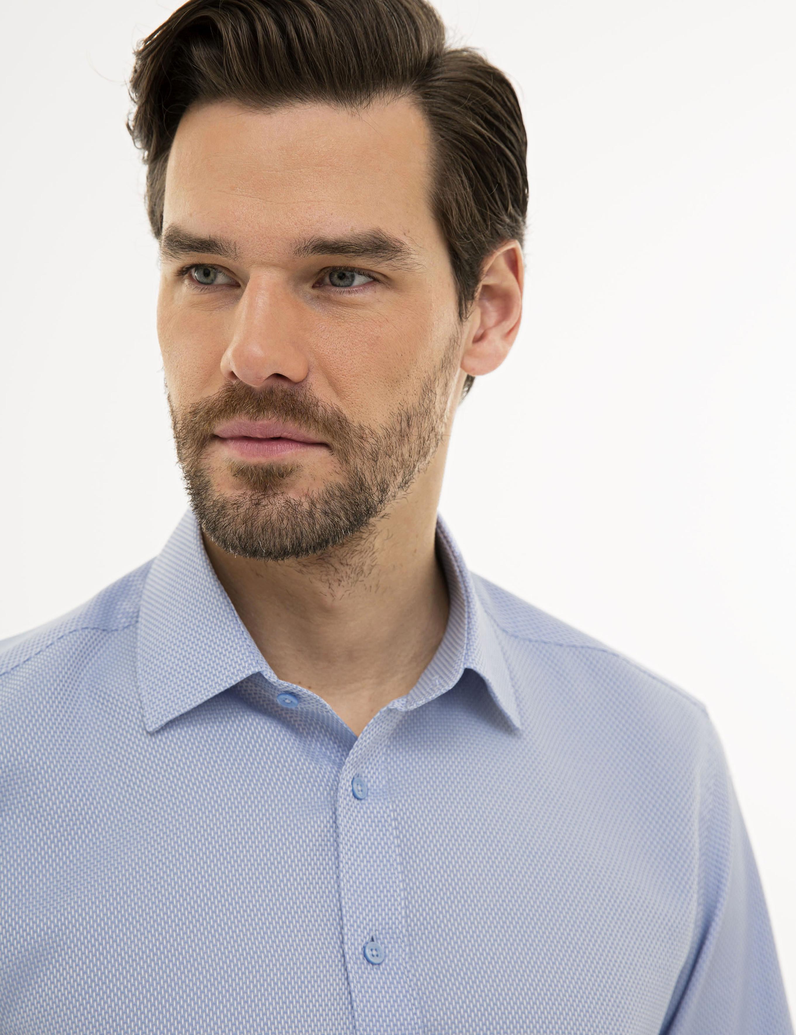 Koyu Mavi Slim Fit Armürlü Gömlek