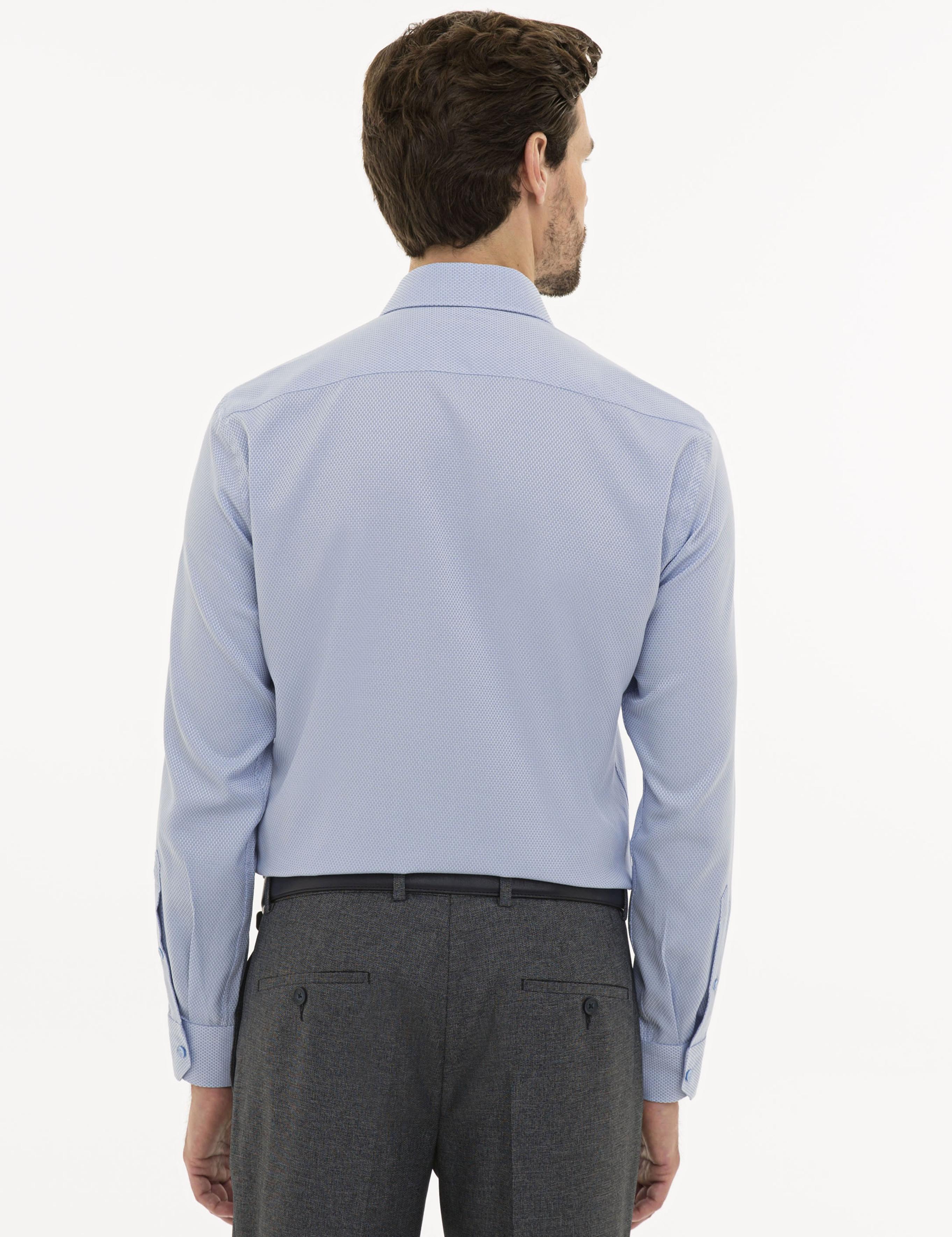 Koyu Mavi Slim Fit Armürlü Gömlek