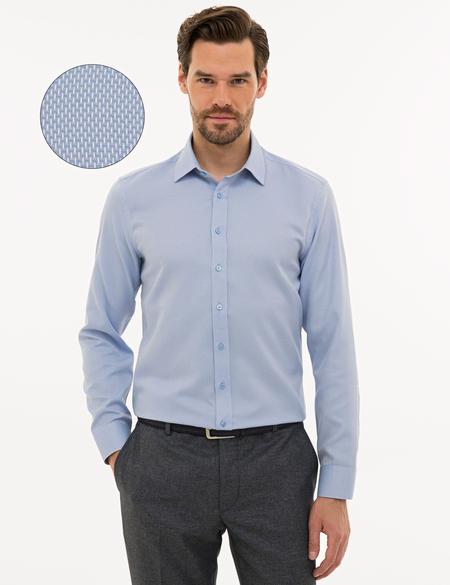 Koyu Mavi Slim Fit Armürlü Gömlek - 50233547028
