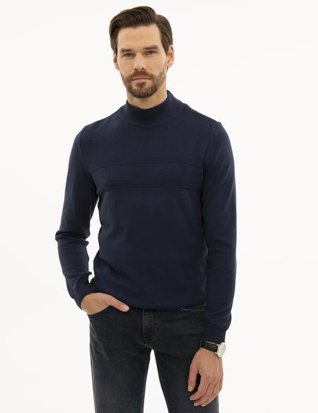 Lacivert Slim Fit Yarım Balıkçı Yaka Triko Kazak - 50233719006