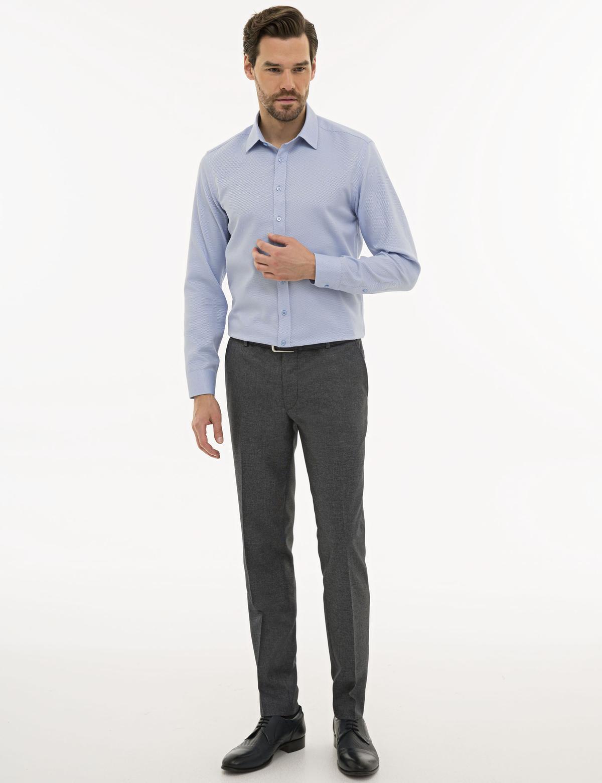 Koyu Mavi Slim Fit Armürlü Gömlek - 50233547028