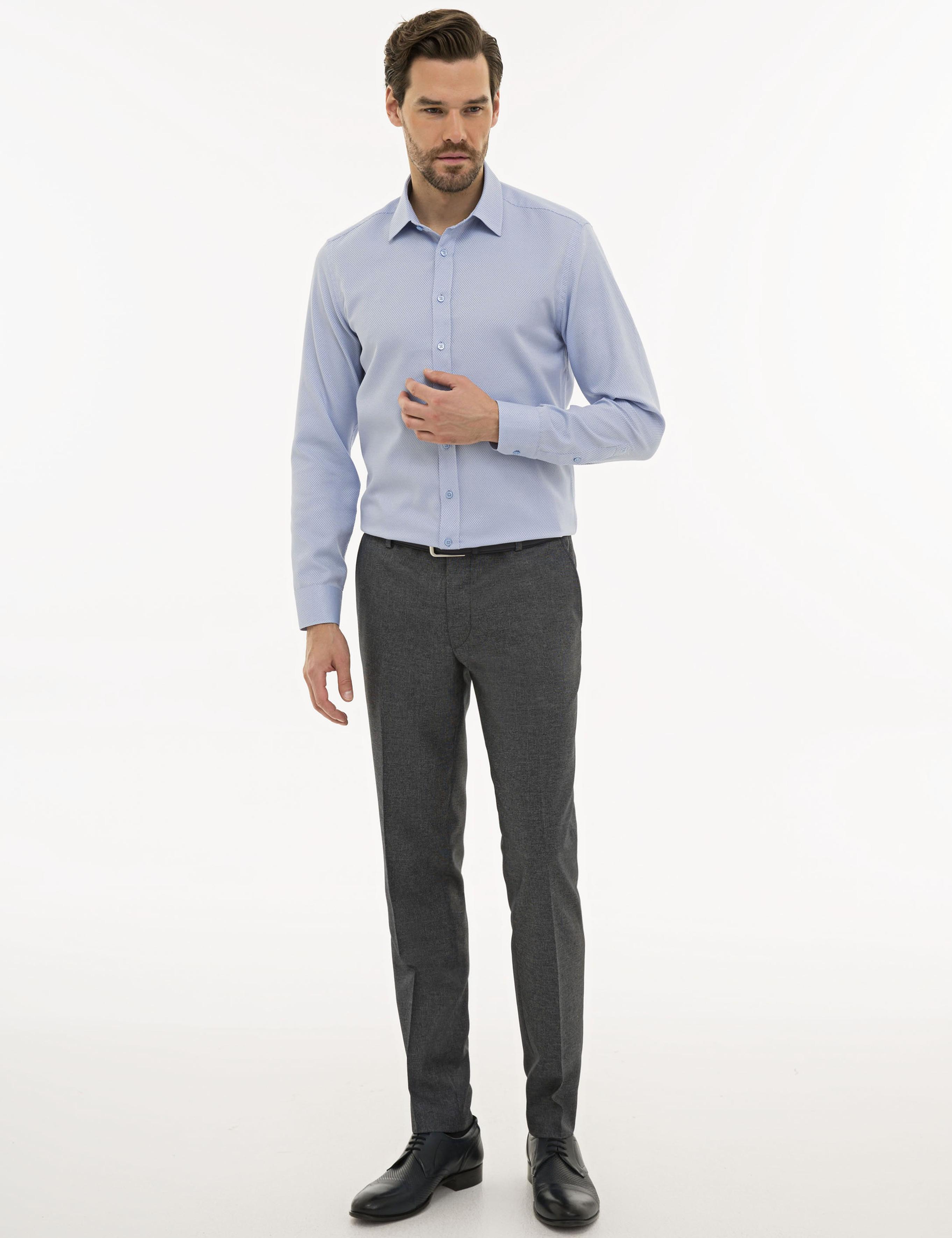 Koyu Mavi Slim Fit Armürlü Gömlek