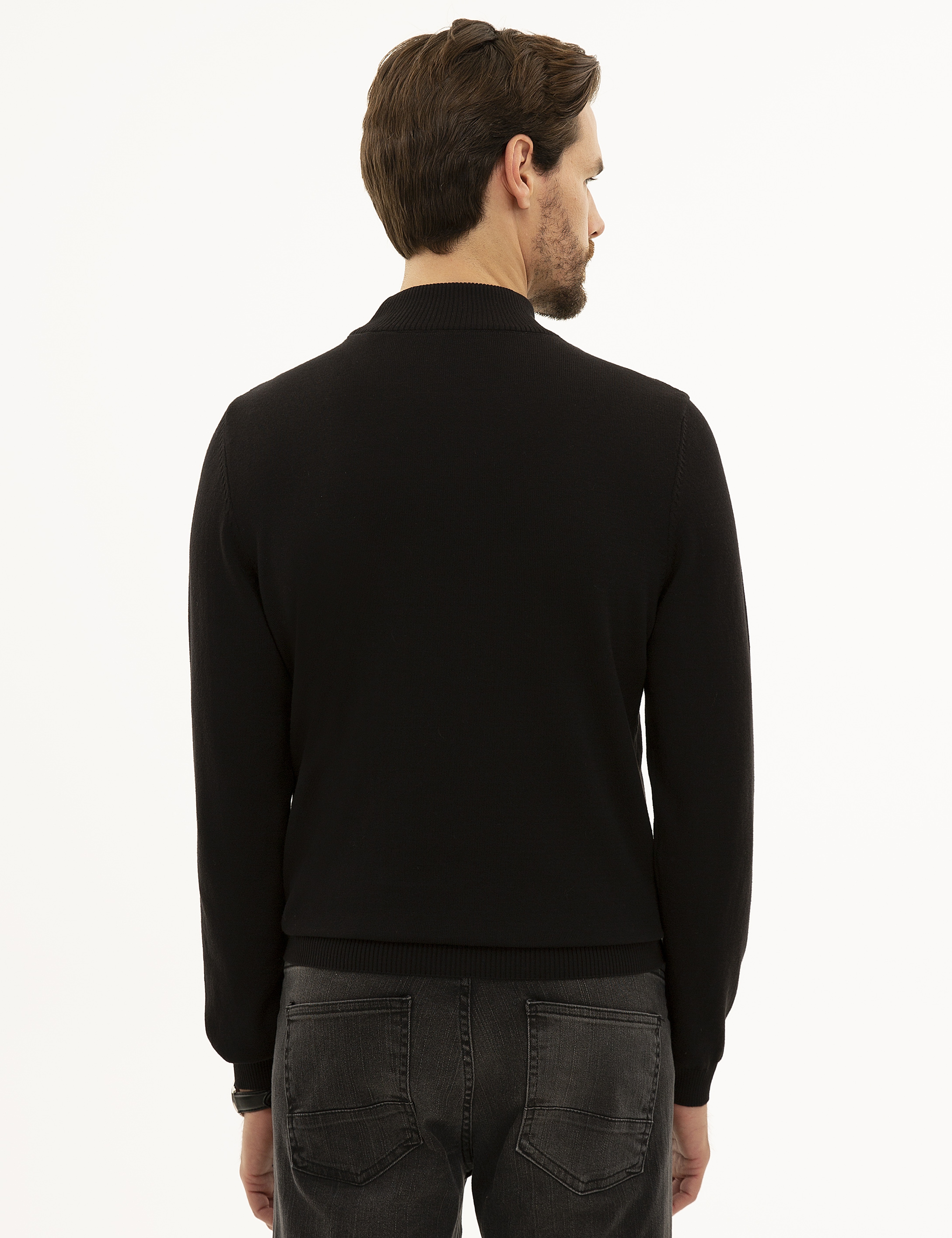 Siyah Slim Fit Triko Kazak - Image 4