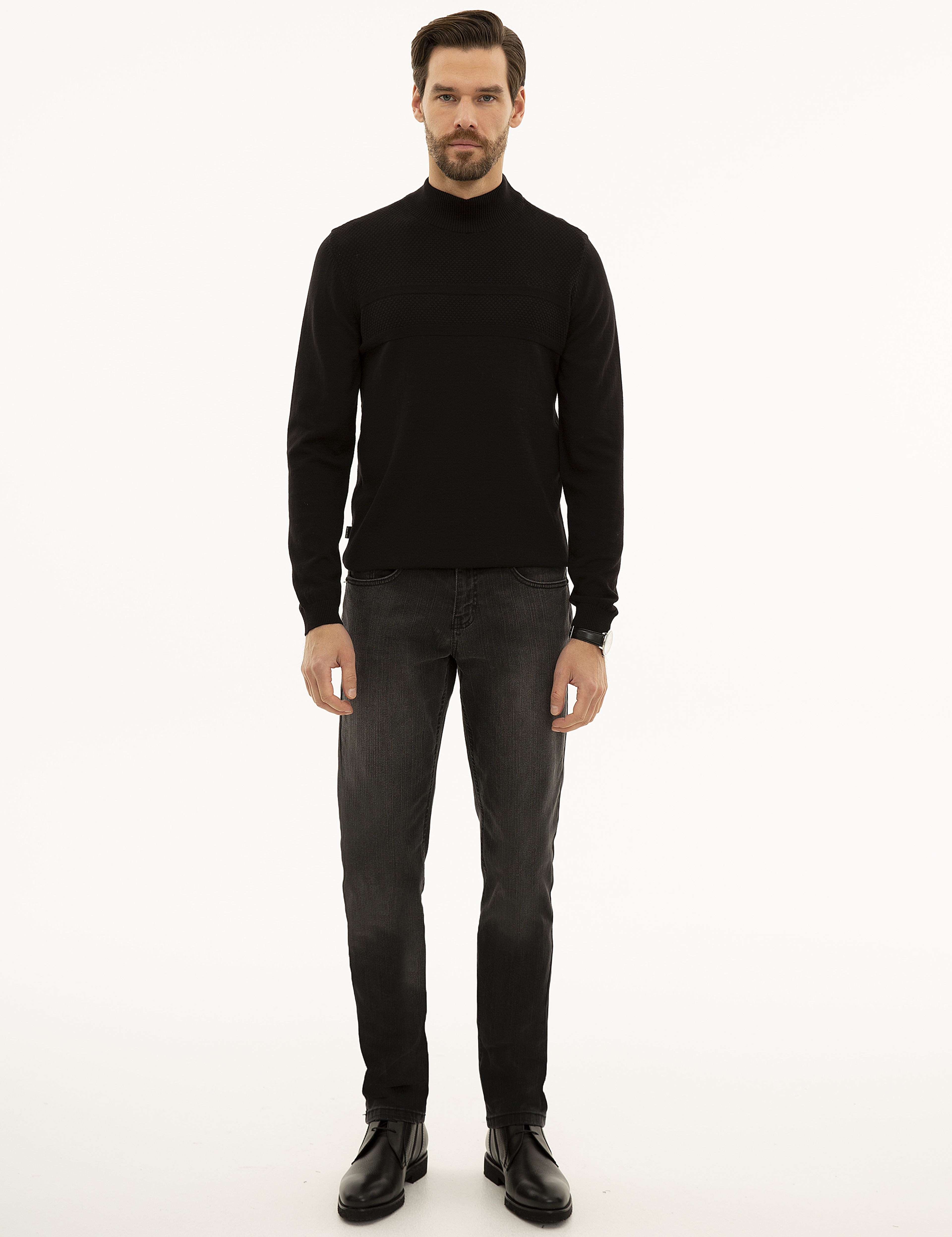 Siyah Slim Fit Triko Kazak - Image 5