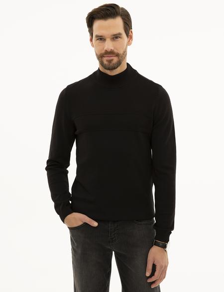 Siyah Slim Fit Triko Kazak - 50233719026